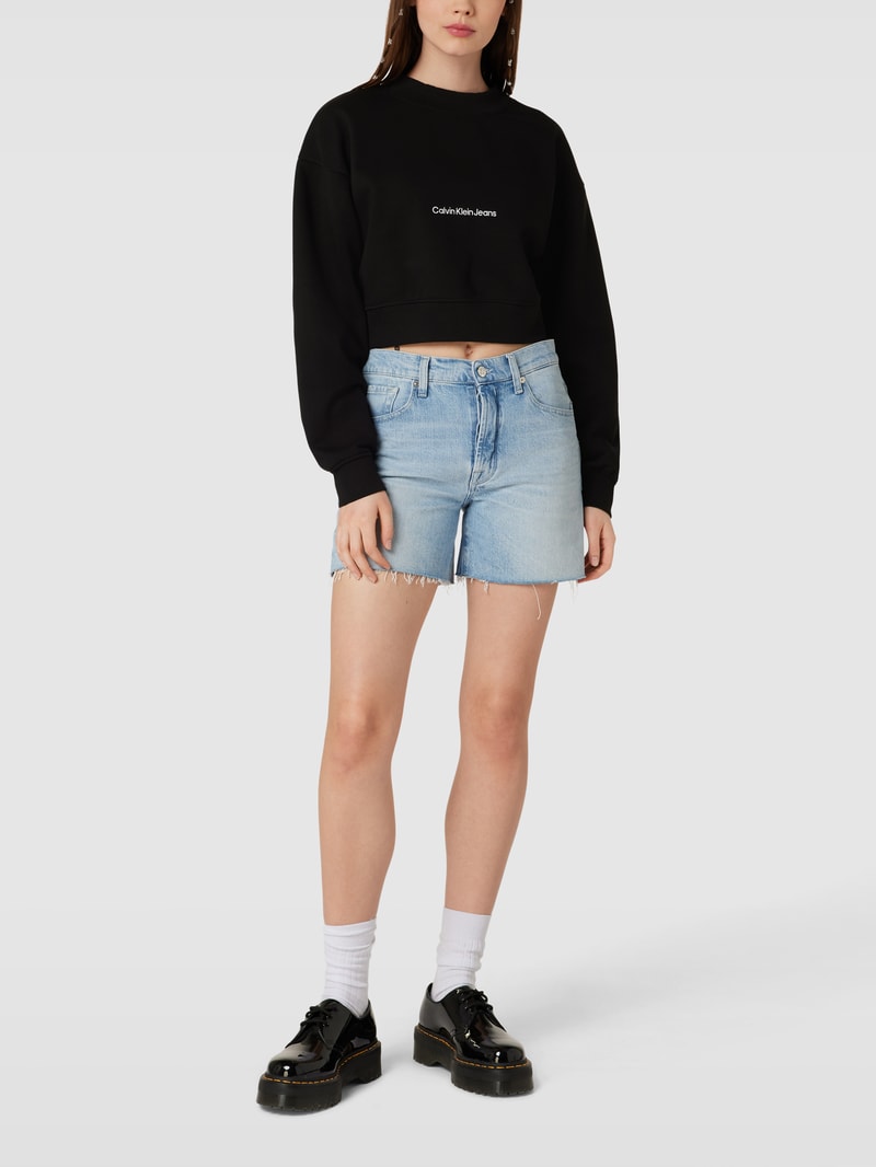 Cropped Sweatshirt mit Label-Stitching in schwarz