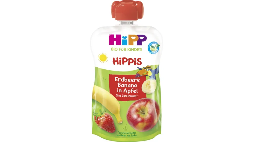 HiPP Bio für Kinder HiPPiS im Quetschbeutel Erdbeere-Banane in Apfel ohne Zuckerzusatz 100 g
