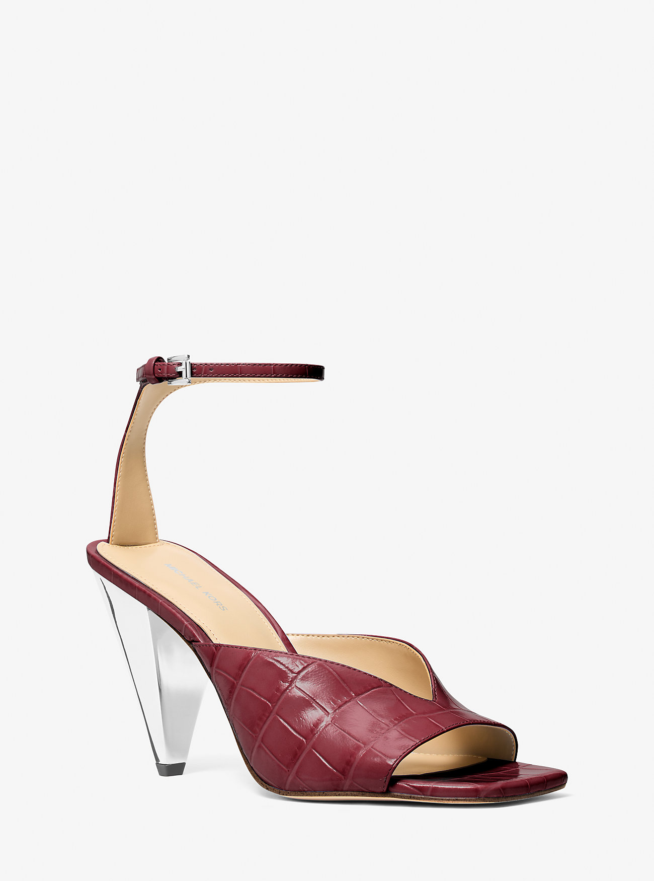 Electra Crocodile Embossed Leather Sandal - OXBLOOD