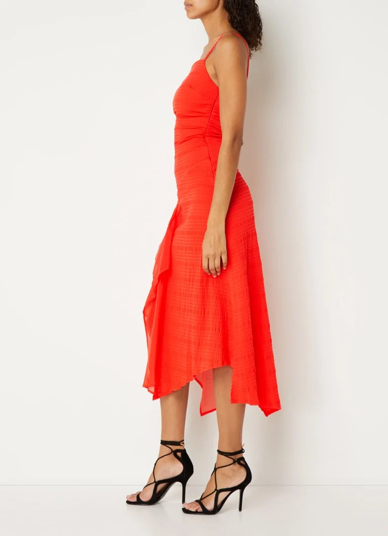 Laagam Tango midi dress in silk blend with smocking and ruffle