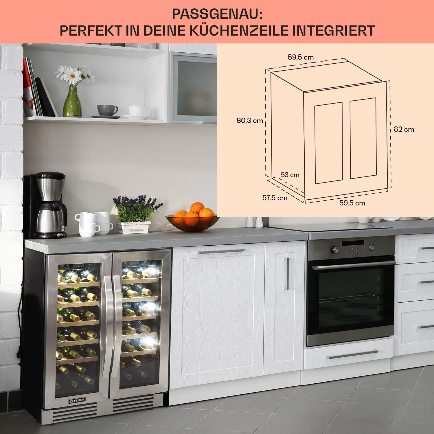Klarstein Weinkühlschrank Vinovilla Duo 42, für 42 Standardflaschen á 0,75l,2 Zonen Wein Flaschenkühlschrank Weintemperierschrank Weinschrank