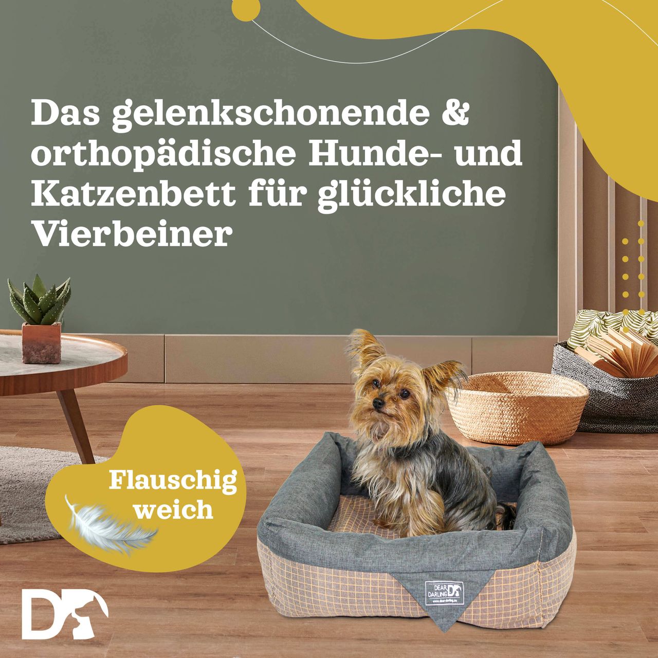 Dear Darling DD-06 Luxus Hundebett Katzenbett Braun Anthrazit Gr. S 40x40cm Memoryschaum Matratze