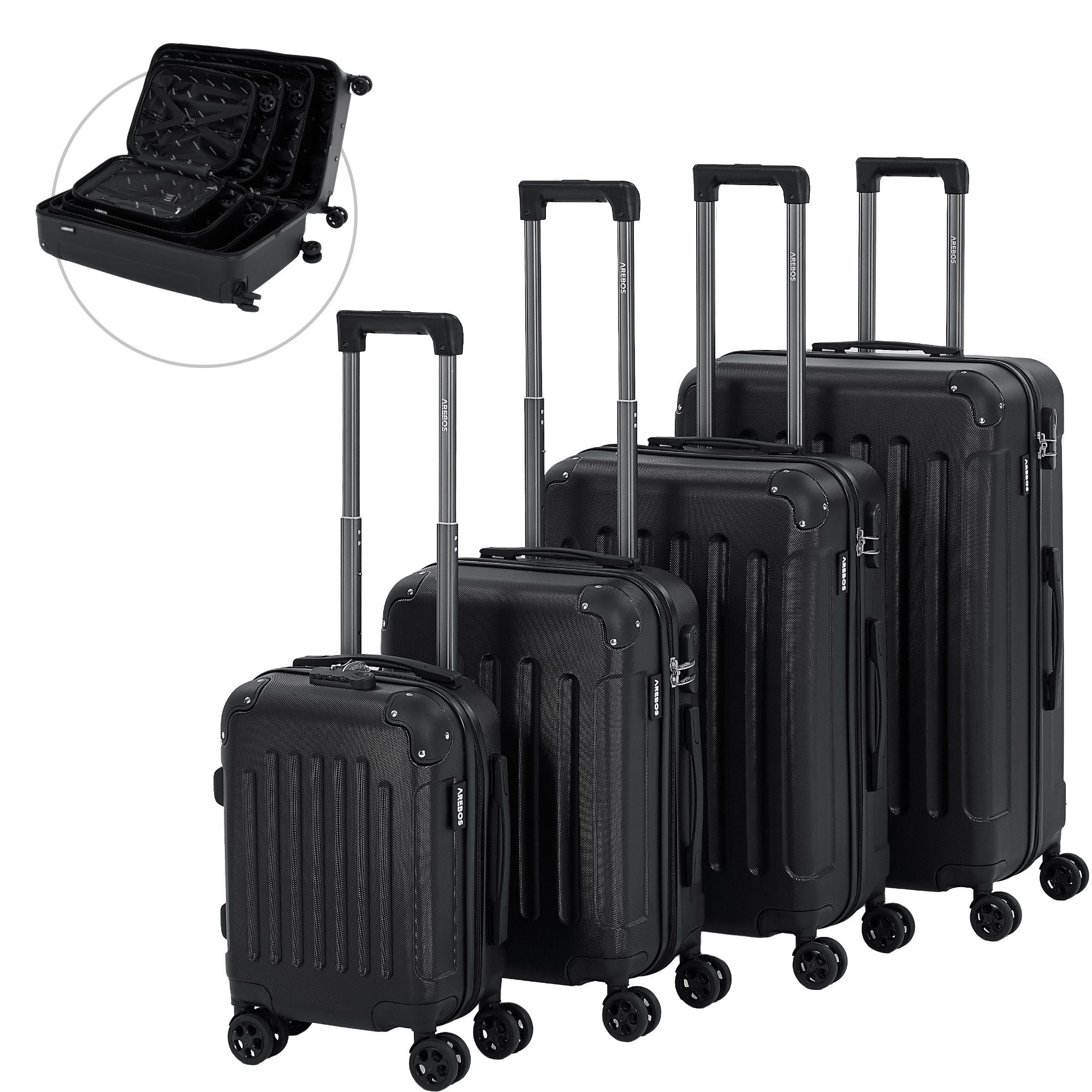 Arebos Kofferset Reisekoffer 4er Set Hartschalen Koffer Trolley S-M-L-XL-Set