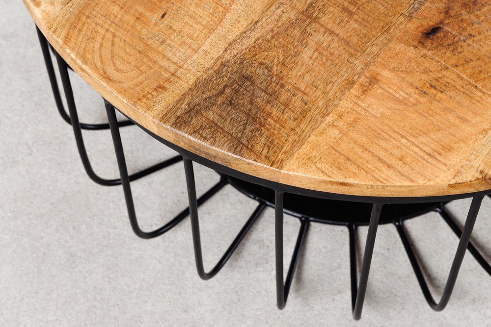 riess-ambiente Couchtisch STORAGE Ø70cm natur / schwarz (Set, 2-St), Massivholz · Metall · rund · Mango · Wohnzimmer · Industrial