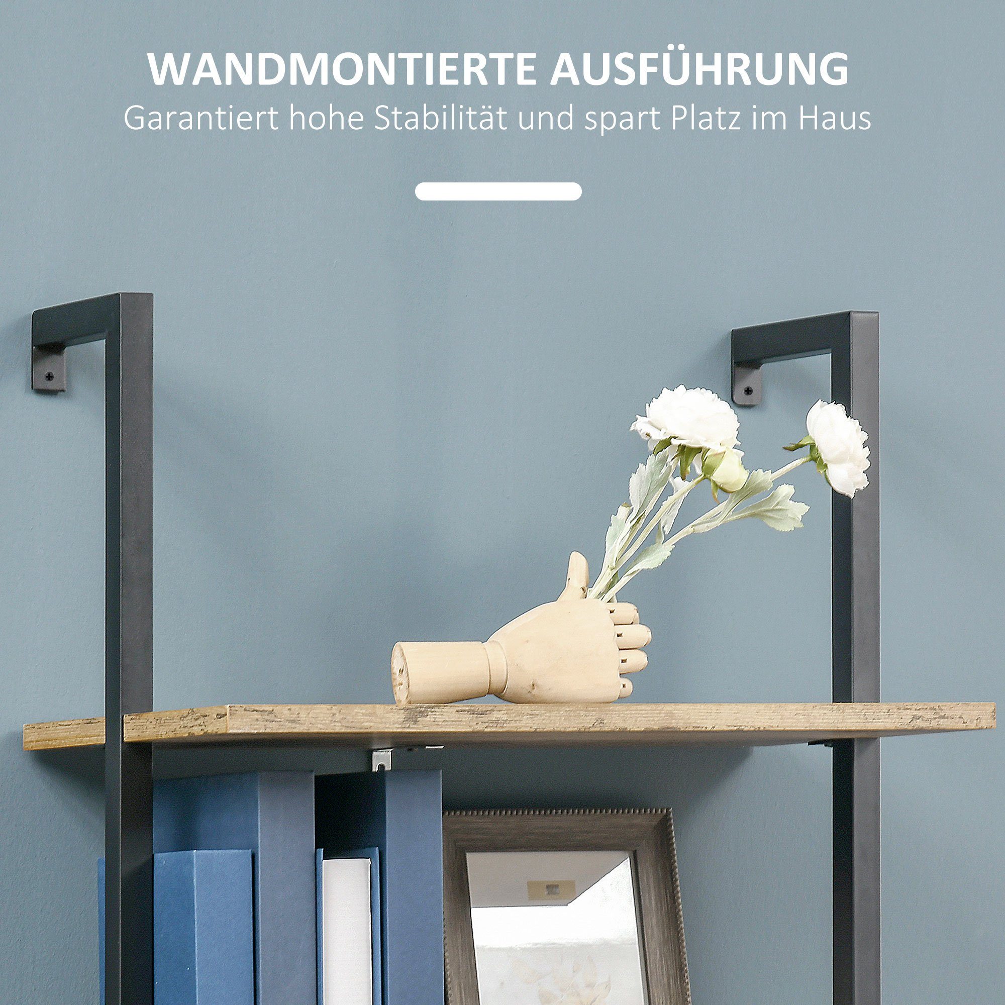HOMCOM Leiterregal im Industrie-Design 5 Regale 60 cm x 30 cm x 184,5 cm Metall