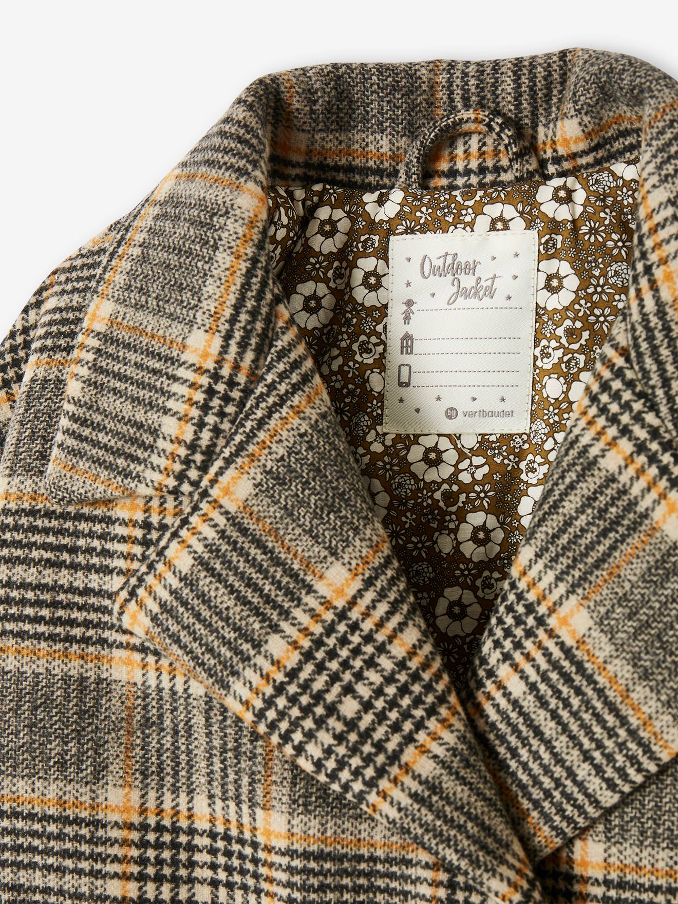 Manteau à carreaux fille. kaki