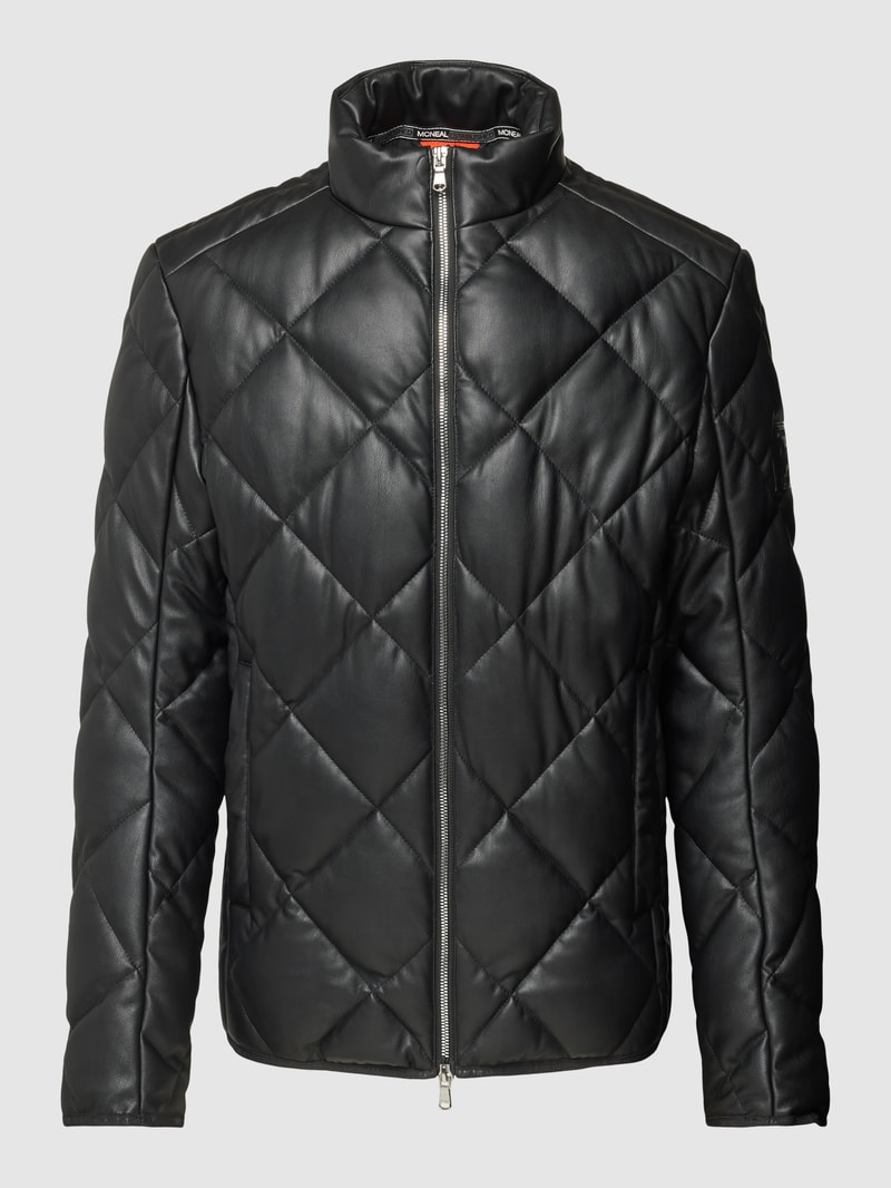 Jacke in Leder-Optik mit Reißverschlusstaschen in schwarz