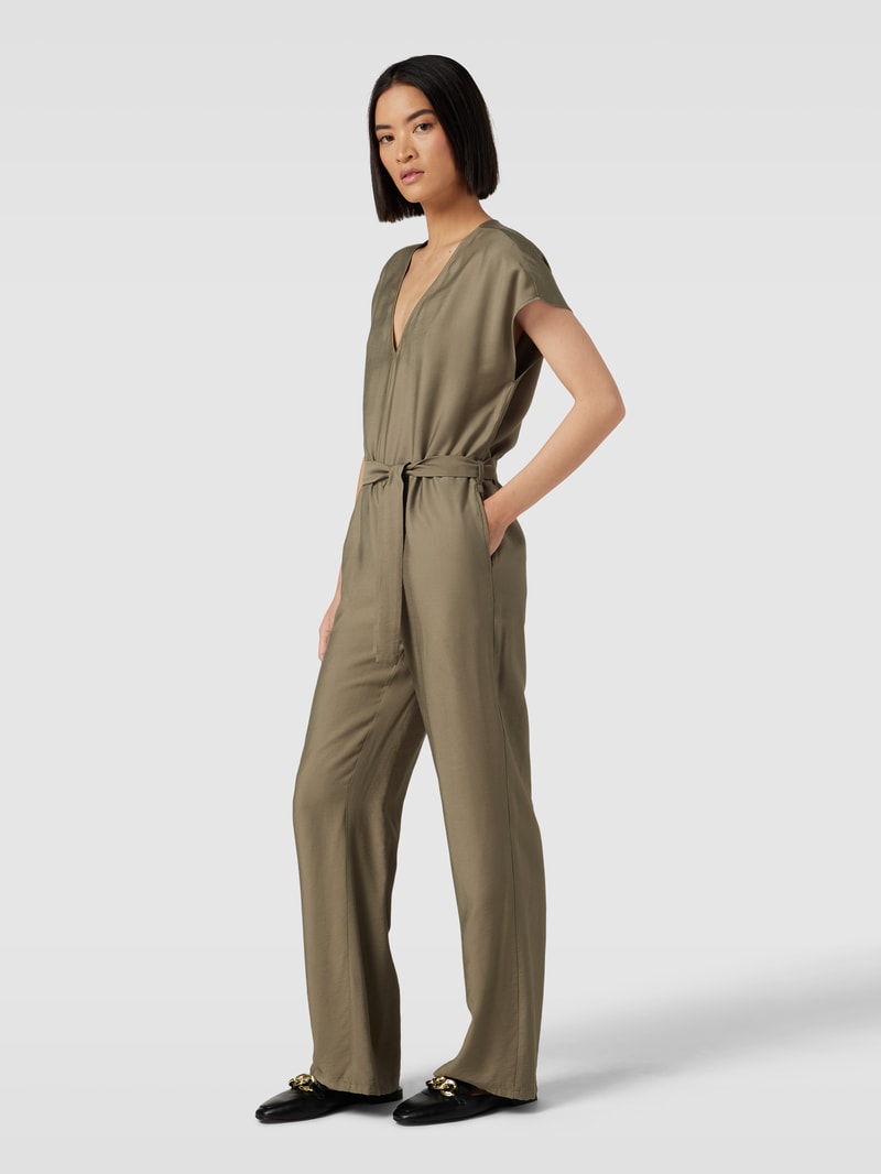 Jumpsuit mit V-Ausschnitt in olivgrün