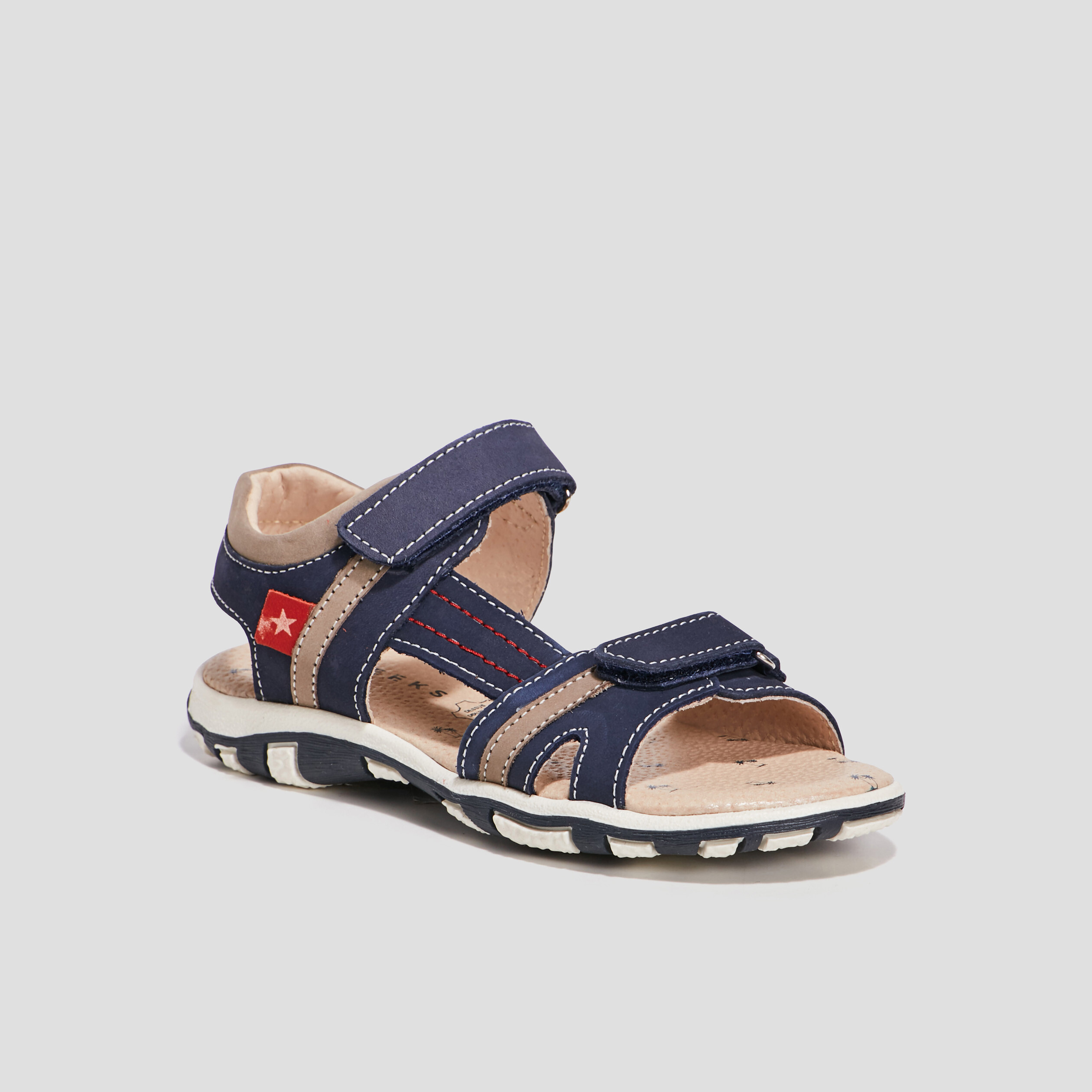 Sandales à scratchs en cuir bleu marine garçon | La Halle