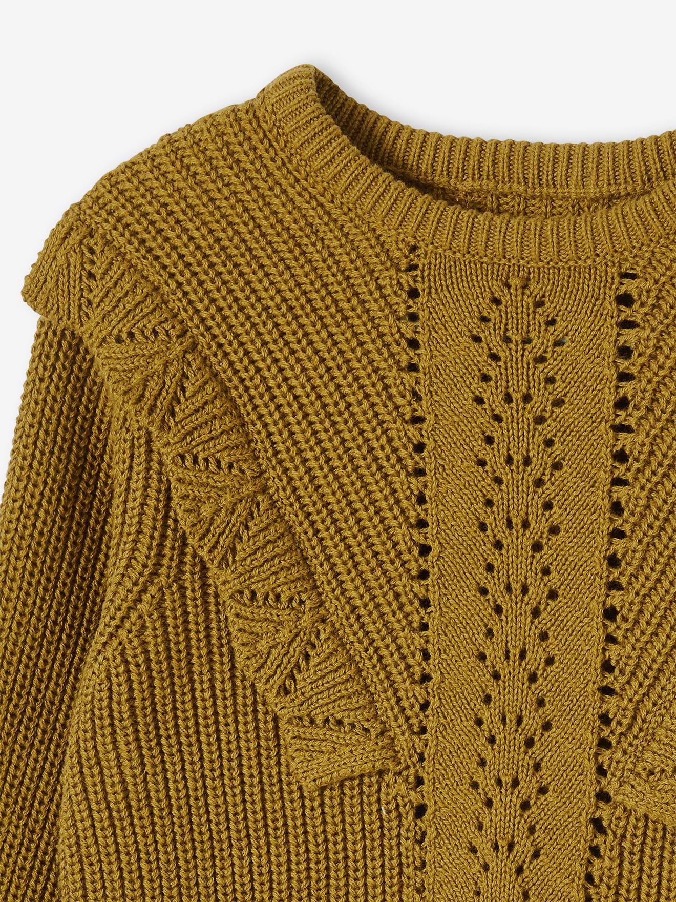 Pull volanté maille fantaisie fille gris foncé