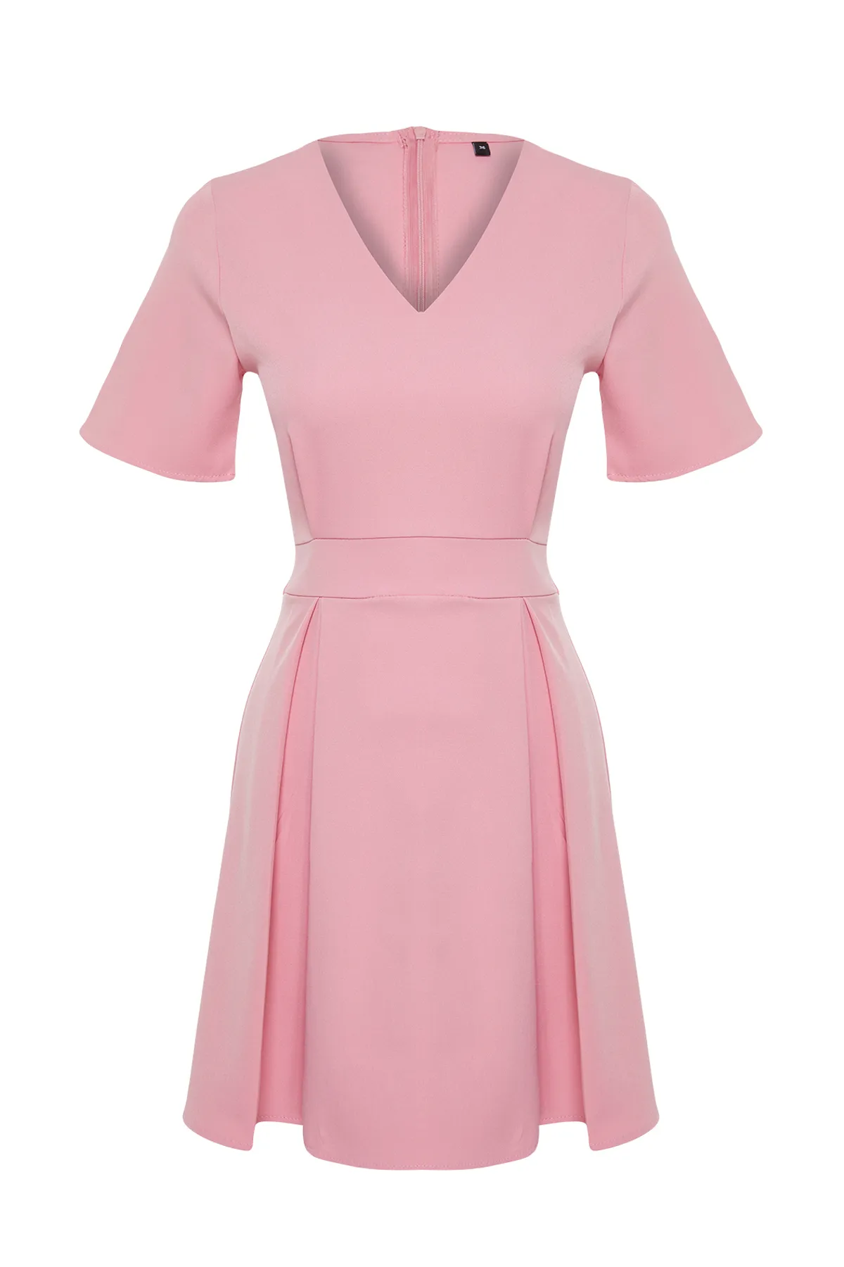 Trendyol Collection  Rosa gewebtes Mini-Kurzarmkleid mit Taillenöffnung und Gürtel TWOSS24EL00504