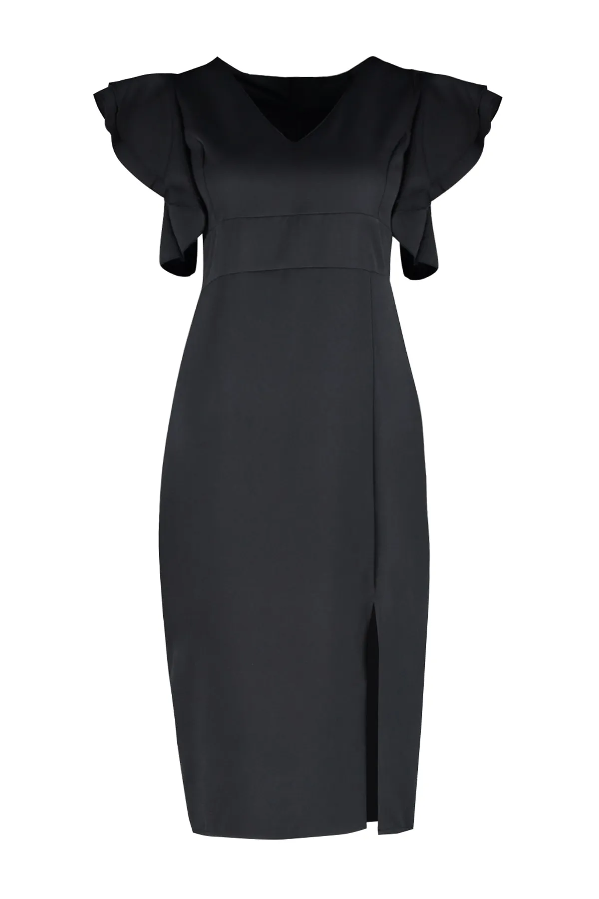 Trendyol Curve  Schwarzes, figurbetontes Kleid mit gewebtem Ärmeldetail TBBSS22AH00042