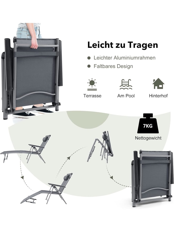 COSTWAY Klappbarer Sonnenliege in Grau günstig kaufen onesize