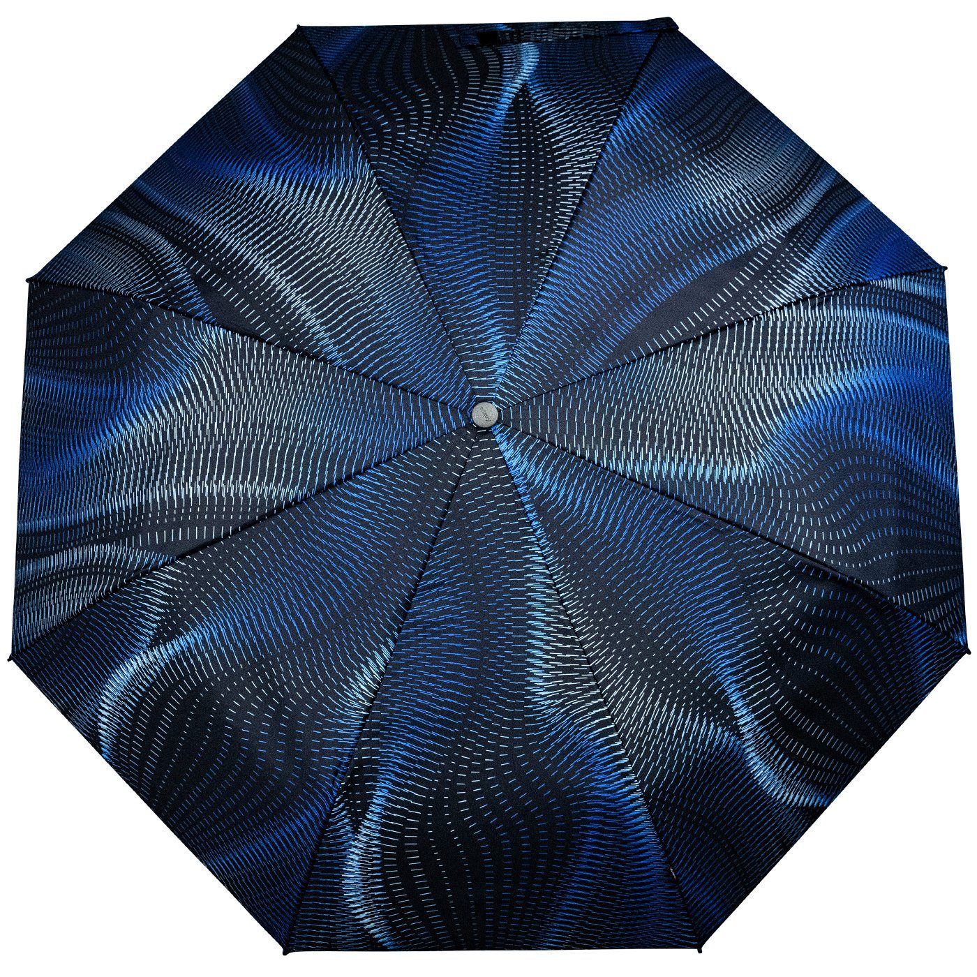 Knirps® Taschenregenschirm E.200 Duomatic Damen Schirm mit Auf-Zu-Automatik, mit Linien-Muster schwarz-blau - Sound ocean