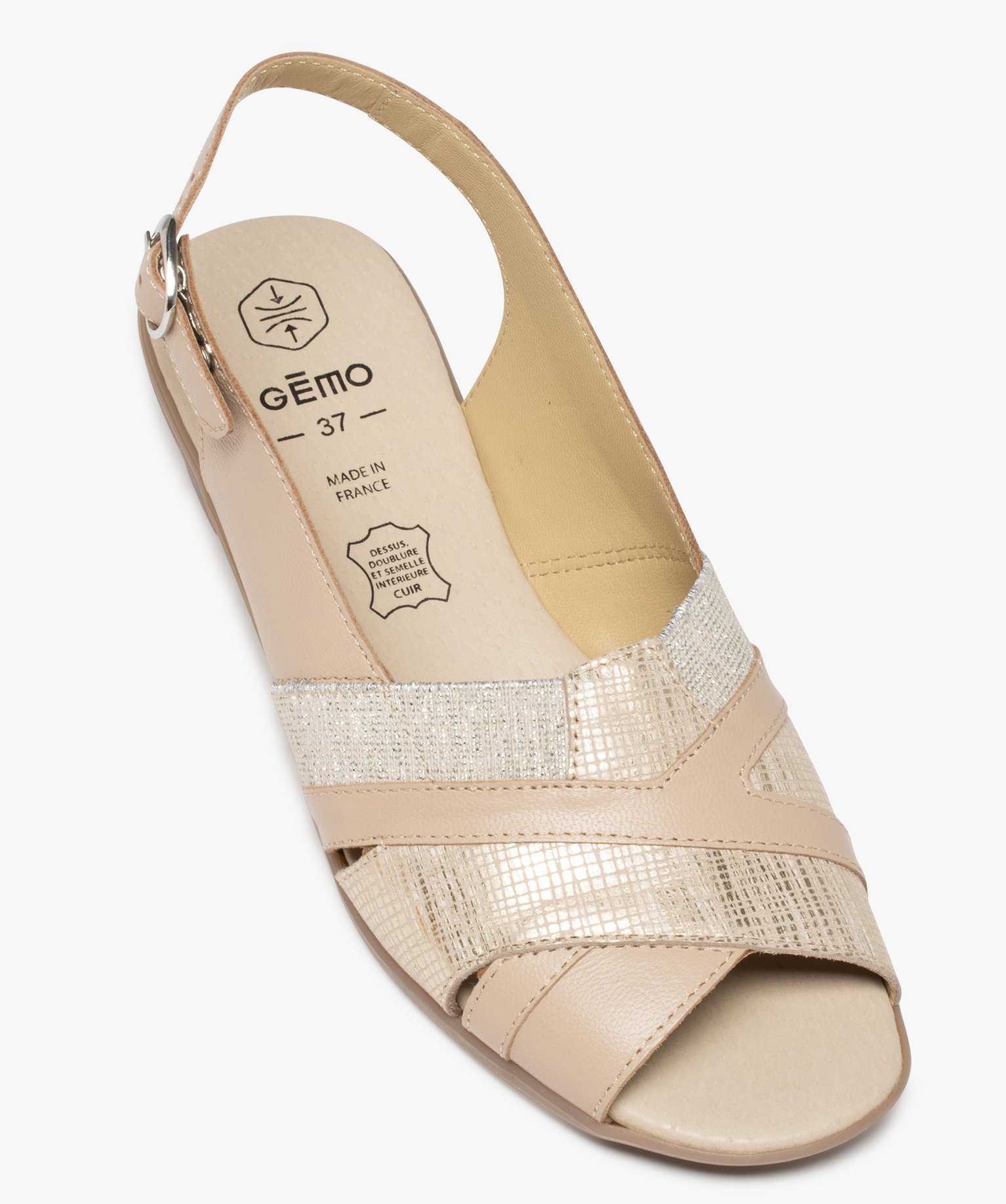 Sandales femme confort en cuir détails métallisés beige | GEMO