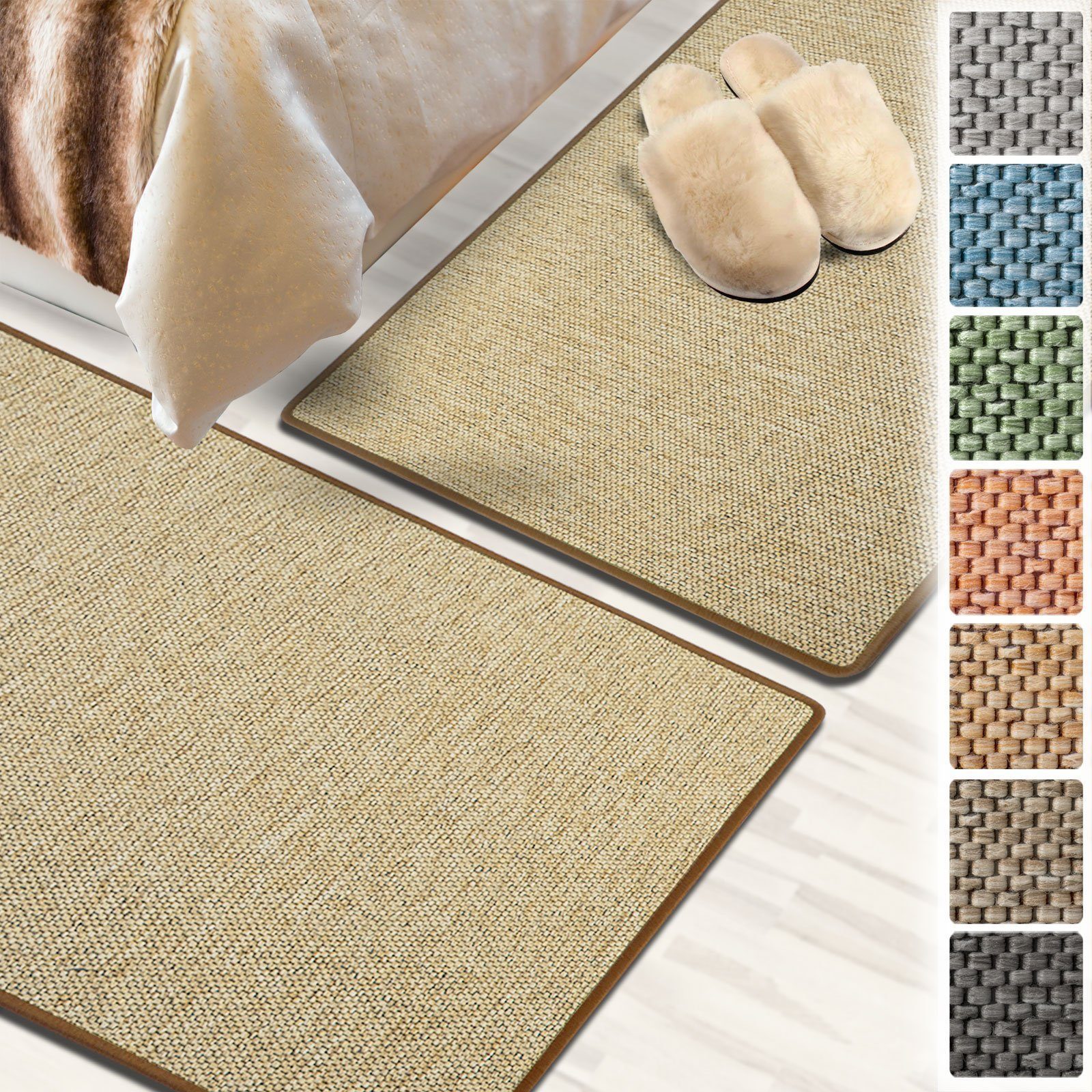 Bettumrandung Haifa Natur, Bettumrandung in 3 verschiedenen Größen, Rechteckig Karat, Höhe 3.5 mm, (3-tlg), in Sisal-Optik