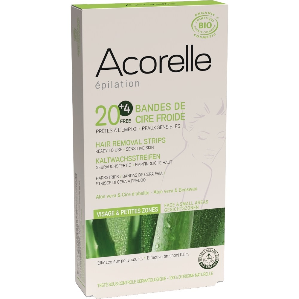 acorelle Bandes de Cire Froide Visage x20 + 4 Offertes Bandes de cire froide