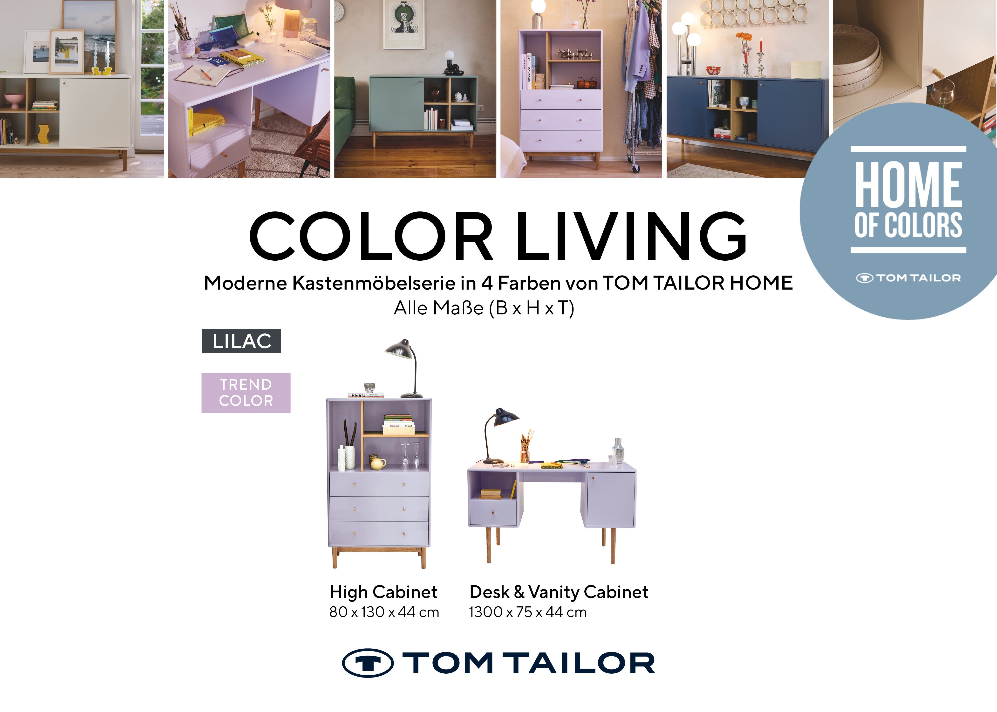 TOM TAILOR HOME Highboard COLOR LIVING Highcabinet - stylischer Stauraum in schönen Farben, hochwertiges Highcabinet mit 3 Schubladen und 3 offenen Fächern.