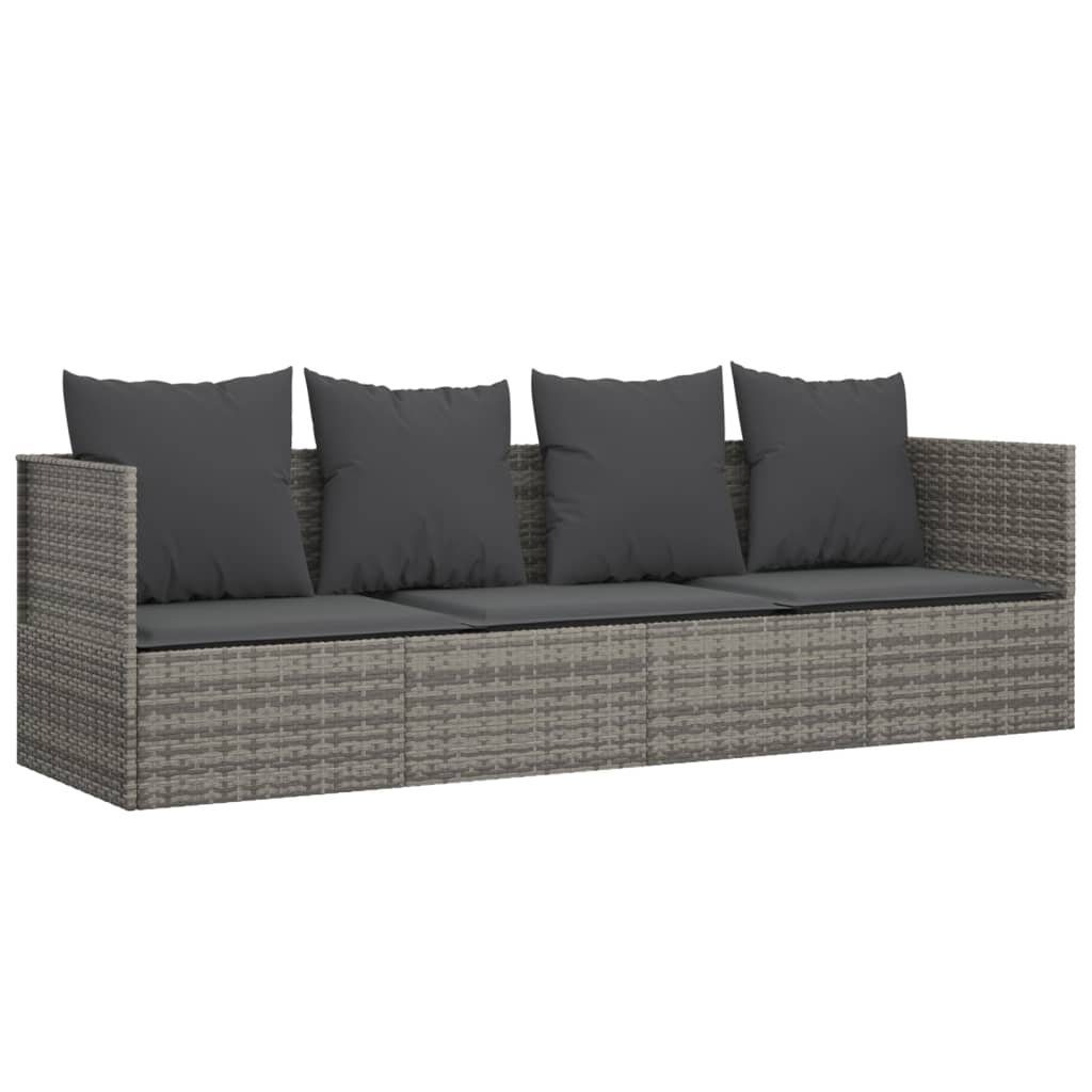 vidaXL Wellnessliege Gartenliege Outdoor-Loungebett mit Kissen Grau Poly Rattan