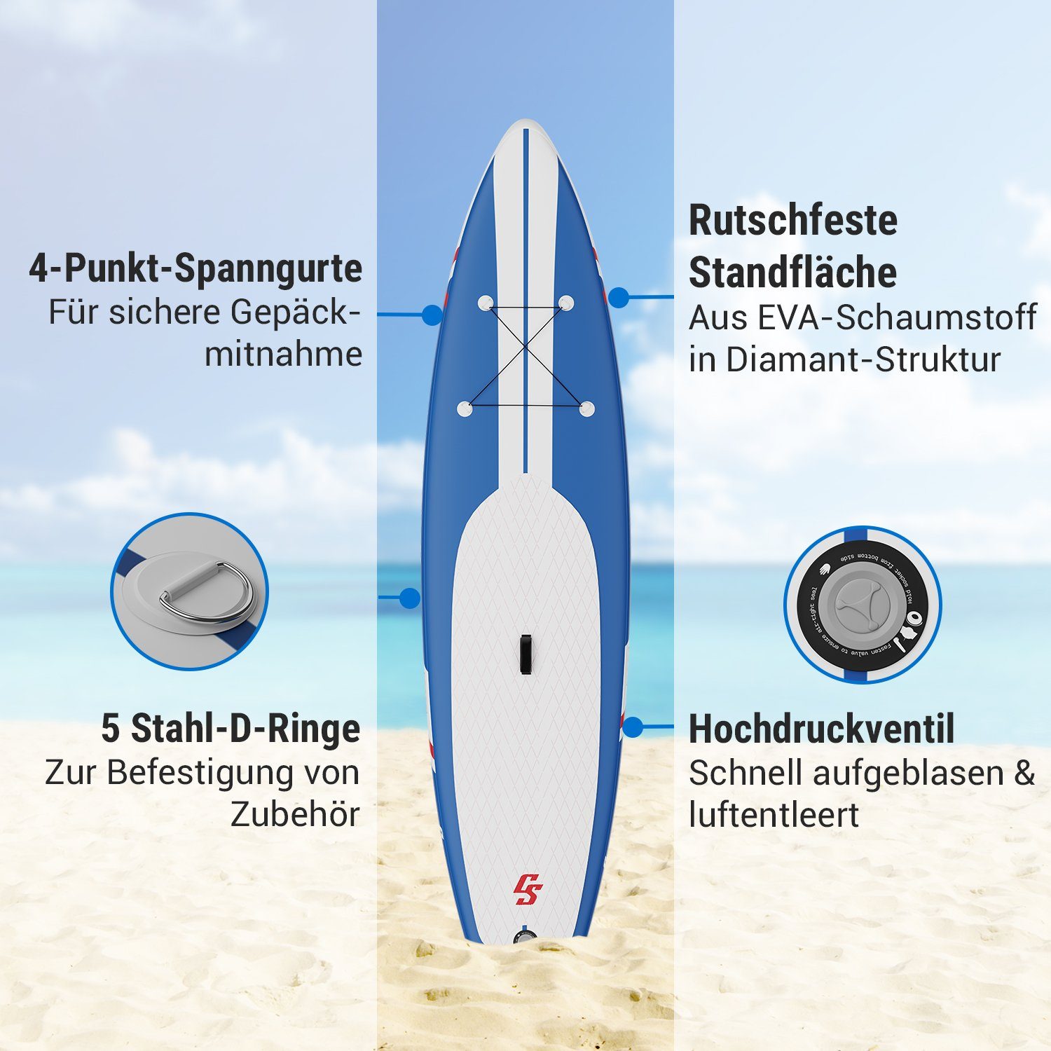 Capital Sports Inflatable SUP-Board Lanikai Cruiser 10.8, Paddle Board, (Set), Stand Up Paddling Board Standup Paddle Board SUP Board Paddel Board