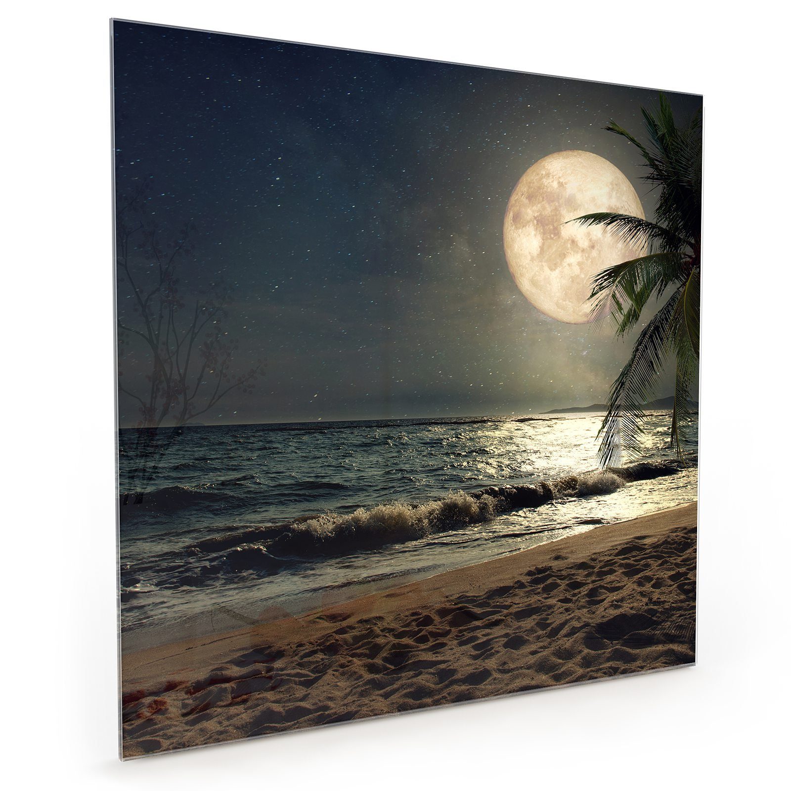 Primedeco Küchenrückwand Küchenrückwand Spritzschutz Glas mit Motiv Strand bei Nacht mit Mond