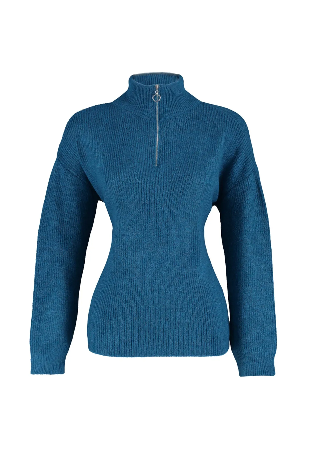 Trendyol Collection  Blauer Strickpullover mit weicher Struktur und Reißverschluss TWOAW20XS0009