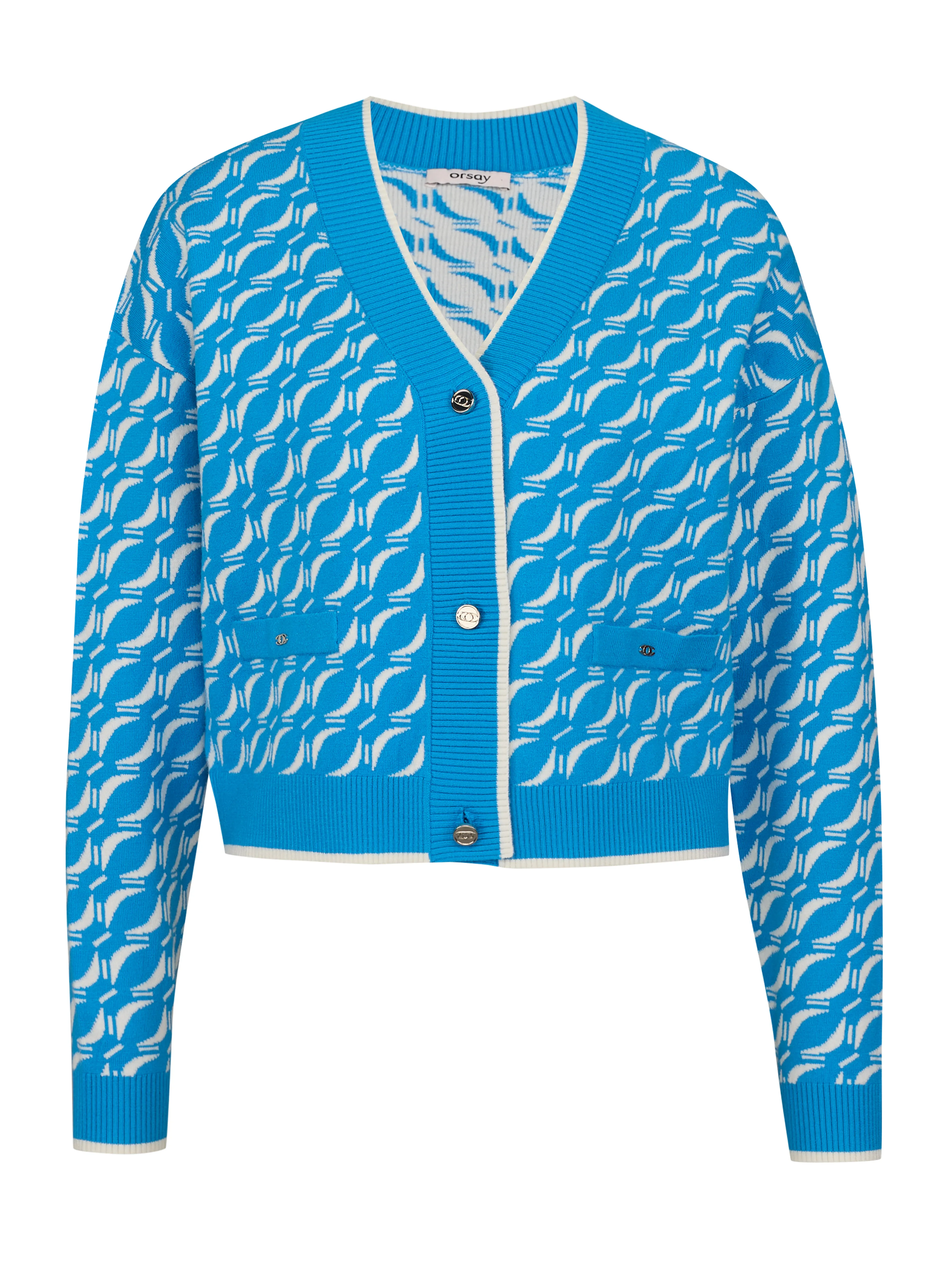 Blaue gemusterte Damen Strickjacke ORSAY