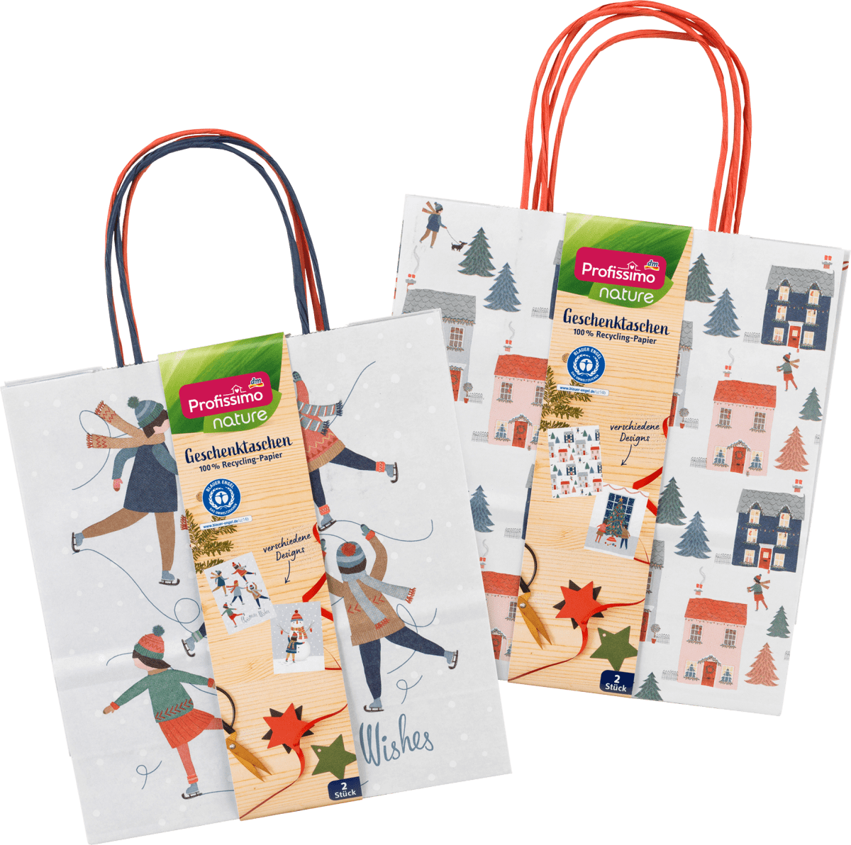 nature Geschenktaschen-Set, 100 % Recycling-Material, Größe Midi, 1 St