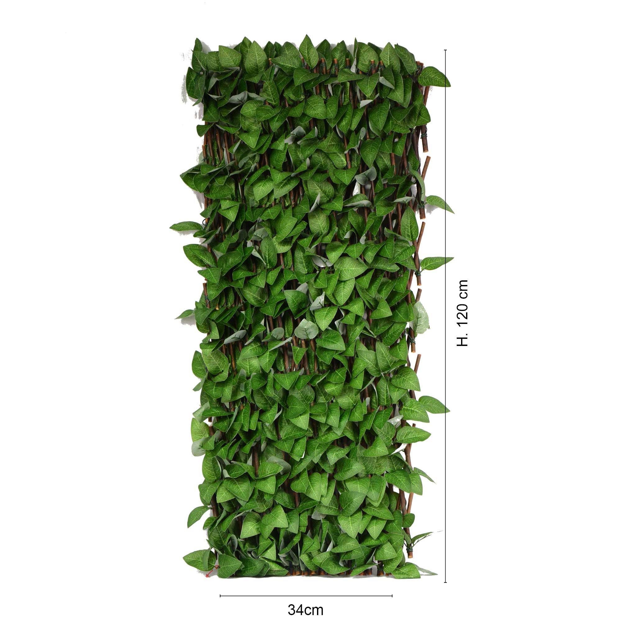 UNUS GARDEN Balkonsichtschutz Rankgitter Weide mit vielen Blättern hellgrün (1-St., Ausziehbar bis 100x200 cm) Sichtschutz Balkonsichtschutz Blätterzaun Efeu für Balkon und Terrasse