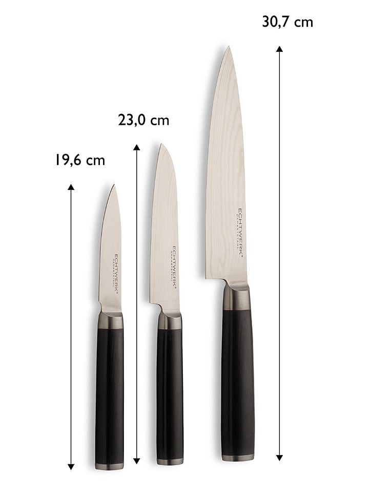 Echtwerk 3tlg. Set: Damast-Messer in Schwarz/ Silber günstig kaufen onesize