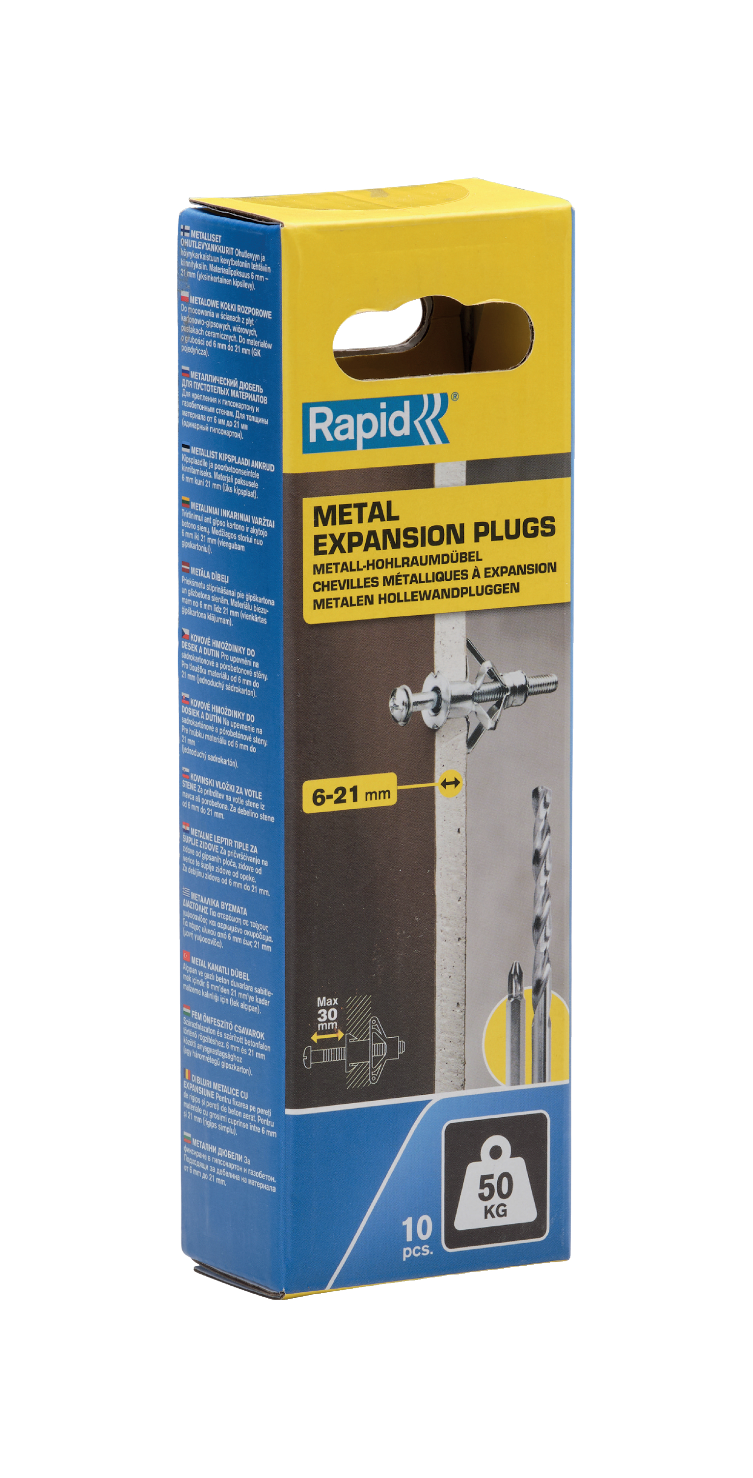 Rapid 5001553 Hohlwanddübel für 6-21 mm Plattenstärke, 50 kg Tragfähigkeit