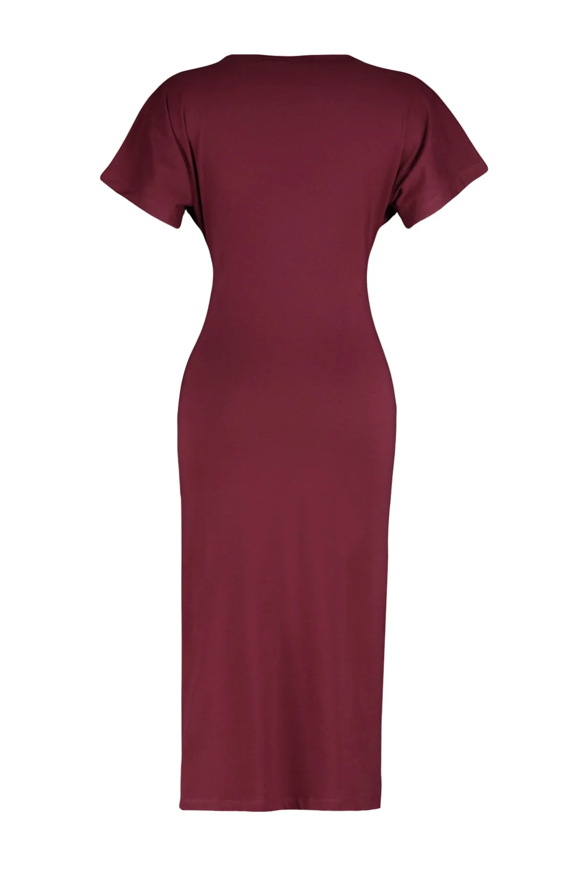 Trendyol Collection  Burgunderrotes, tailliertes Midi-Bleistiftkleid aus 100 % Baumwolle mit Schlitz und Bindedetail TWOSS21EL0404