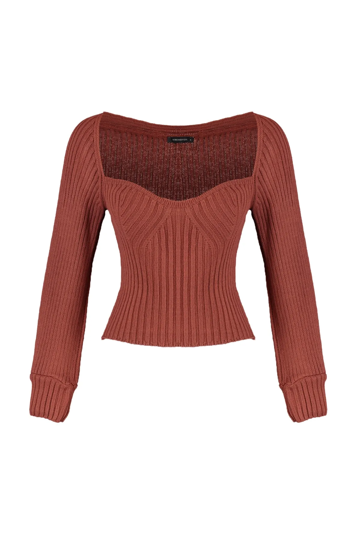 Trendyol Collection  Brauner kurzer Strickpullover mit Herzkragen TWOAW22KZ1760