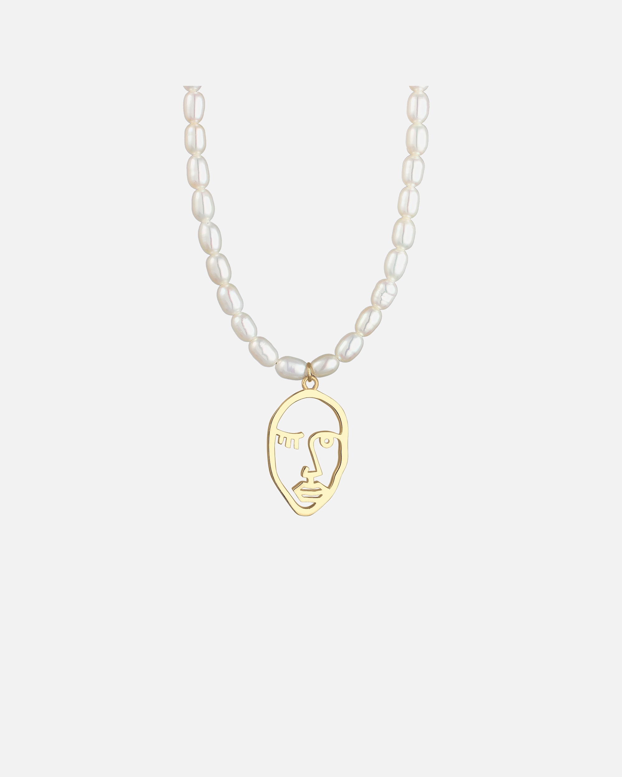 Collana da donna Elli PREMIUM con perle coltivate d'acqua dolce e faccina ammiccante in filigrana d'oro (925/1000)