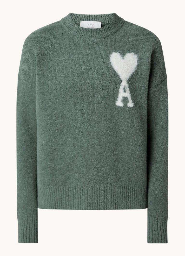AMI Paris Coarse knit sweater in alpaca wool blend with embroidered logo