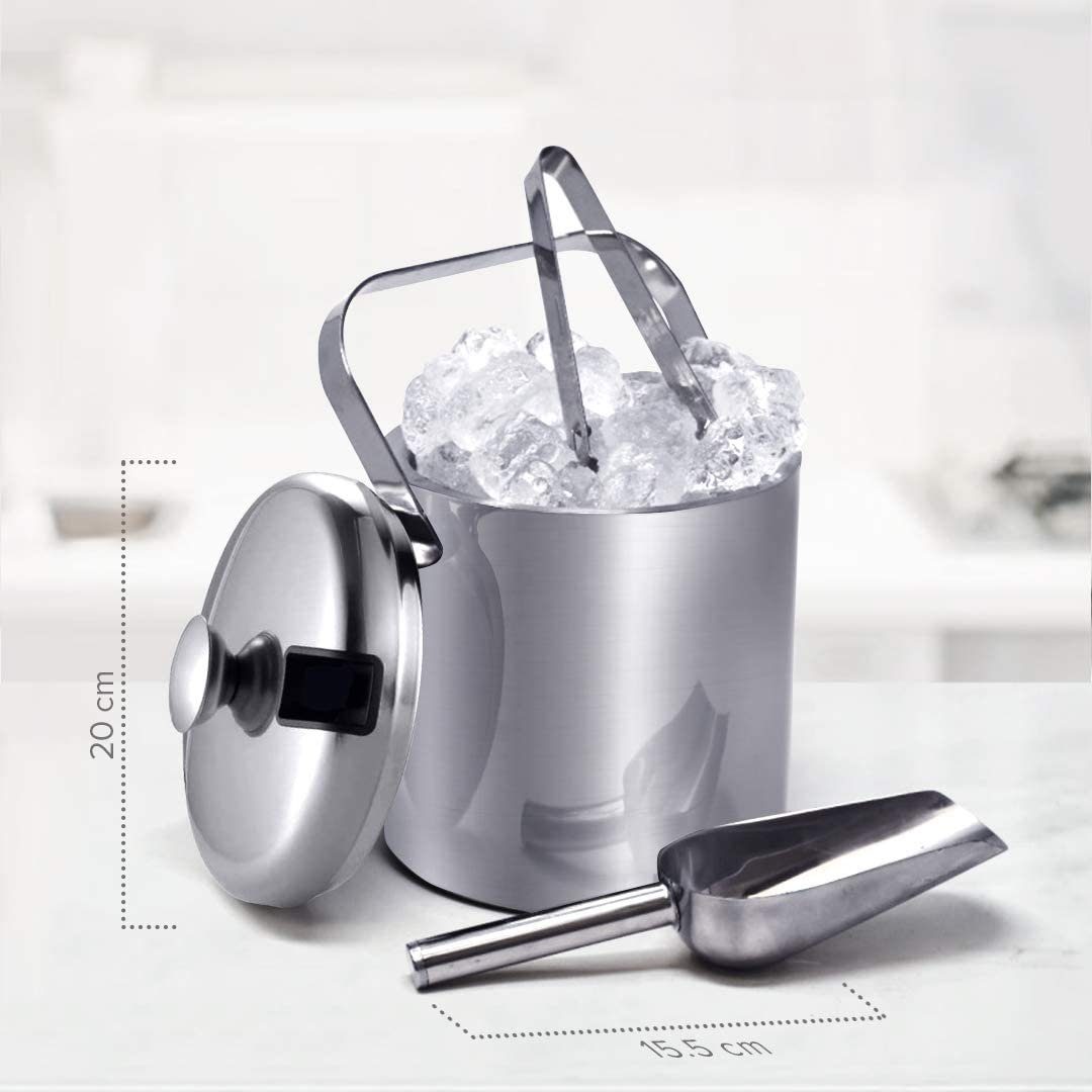 JOEJI’S KITCHEN Eiswürfelbehälter Eiswürfelbehälter mit Deckel Edelstahl 1.3 L und Zange Sektkühler, Edelstahl Eimer