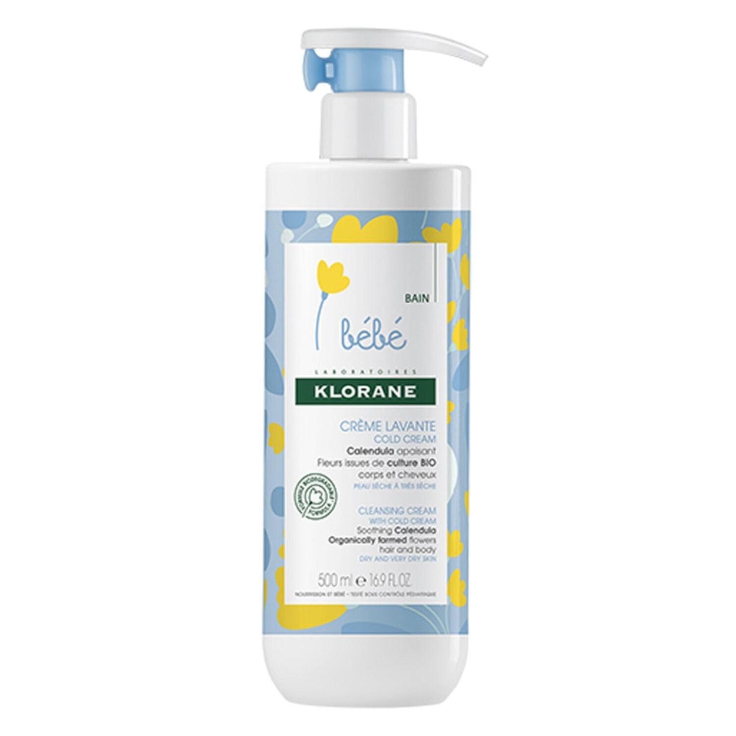 Klorane Crème Lavante Bébé Cold Cream au Calendula - 500 ml