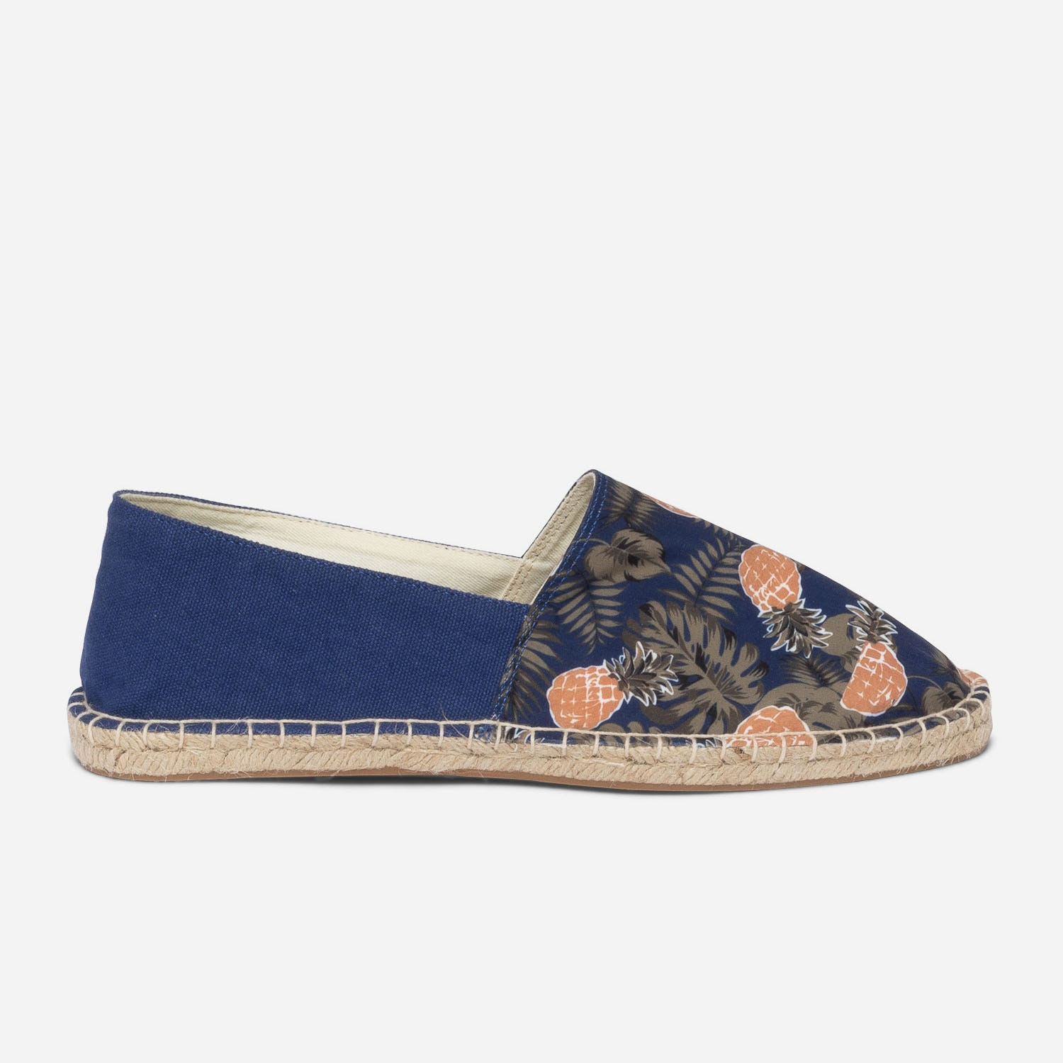 Espadrille bleue en toile imprimée ananas