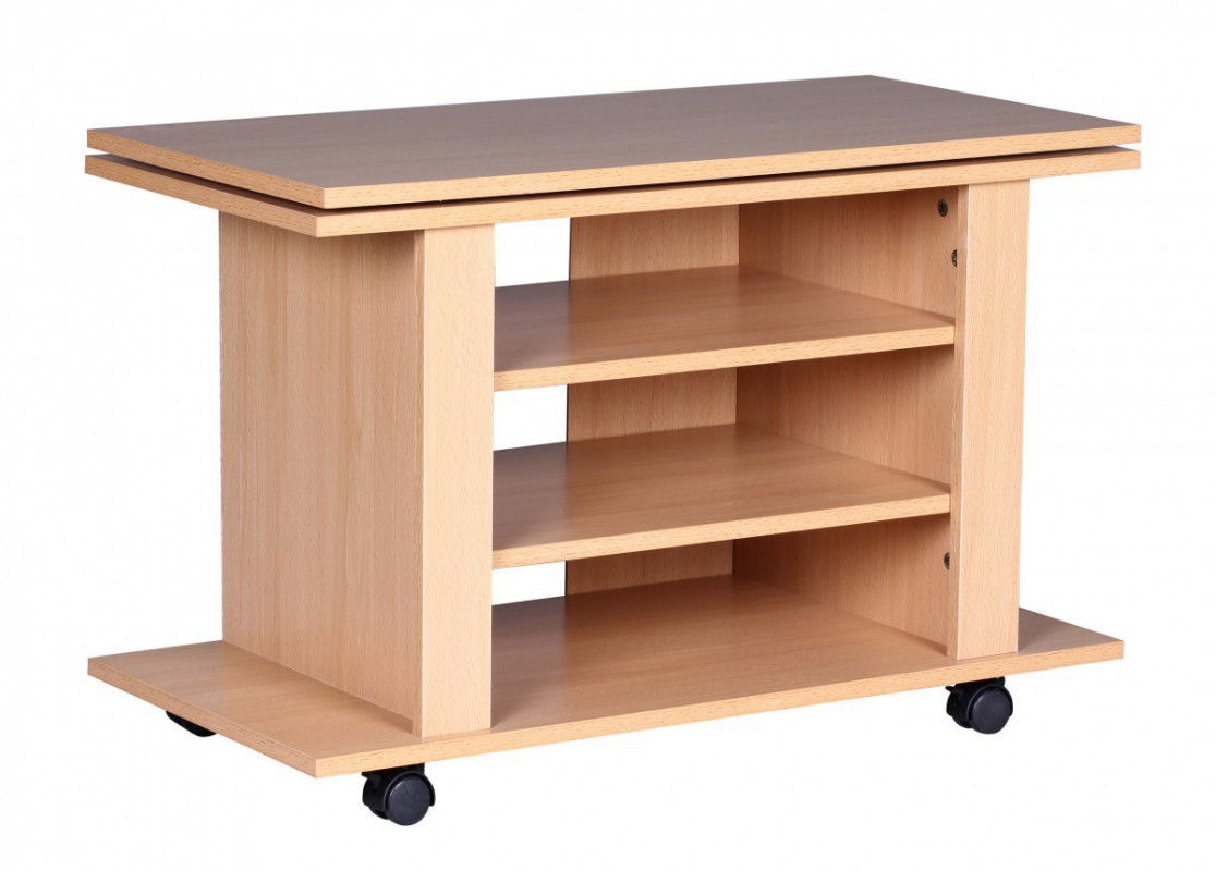Wohnling TV HiFi Bank Buche Fernsehtisch drehbar & rollbar 75 x 38 x 51 cm