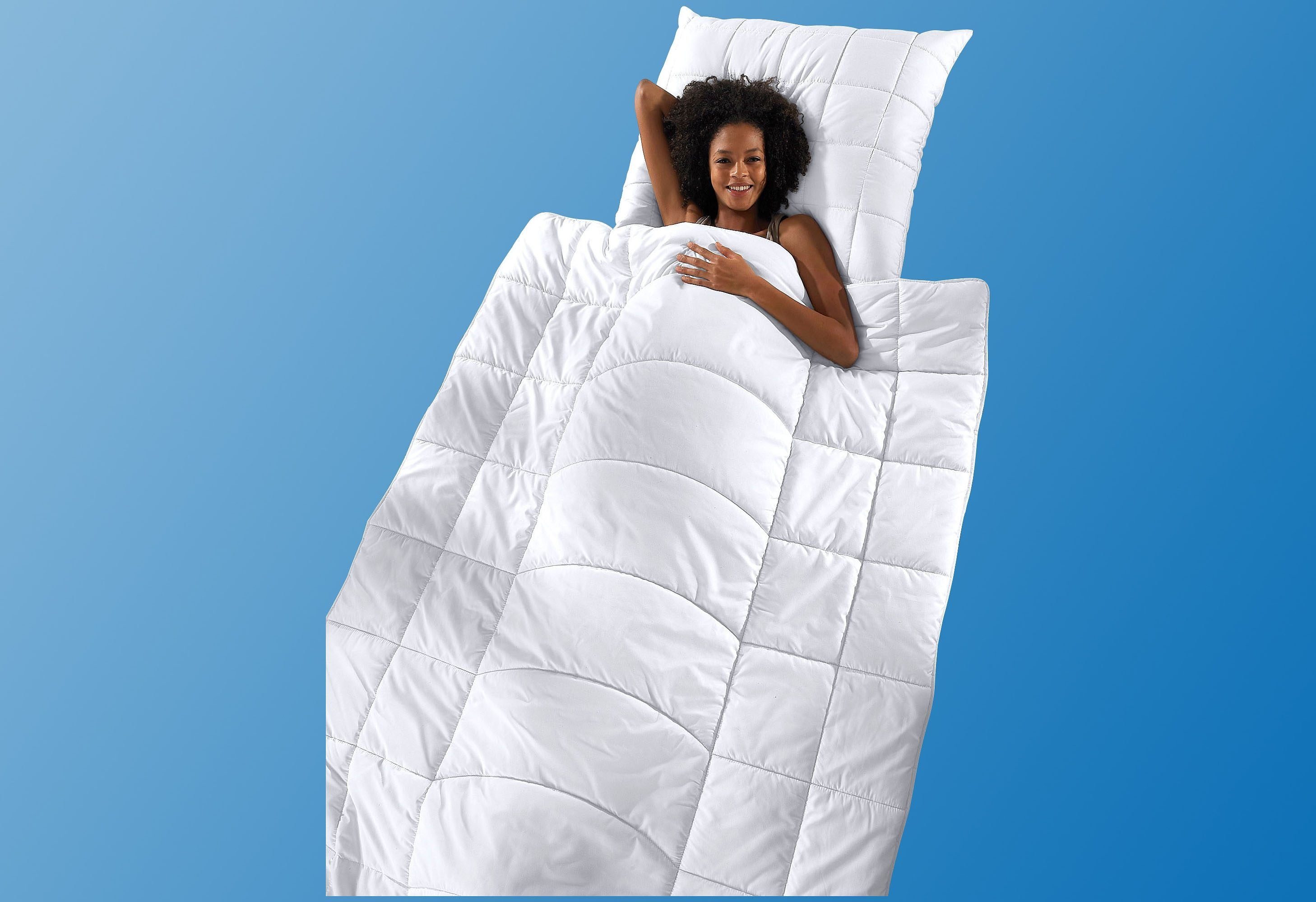 Microfaserbettdecke + Kopfkissen, Warmmax, f.a.n. Schlafkomfort, Füllung: f.a.n Polytherm (Bettdecke), Faserbällchen (Kopfkissen), Bezug: Microfaser, kuscheliges Schlafgefühl, kochfeste Qualität