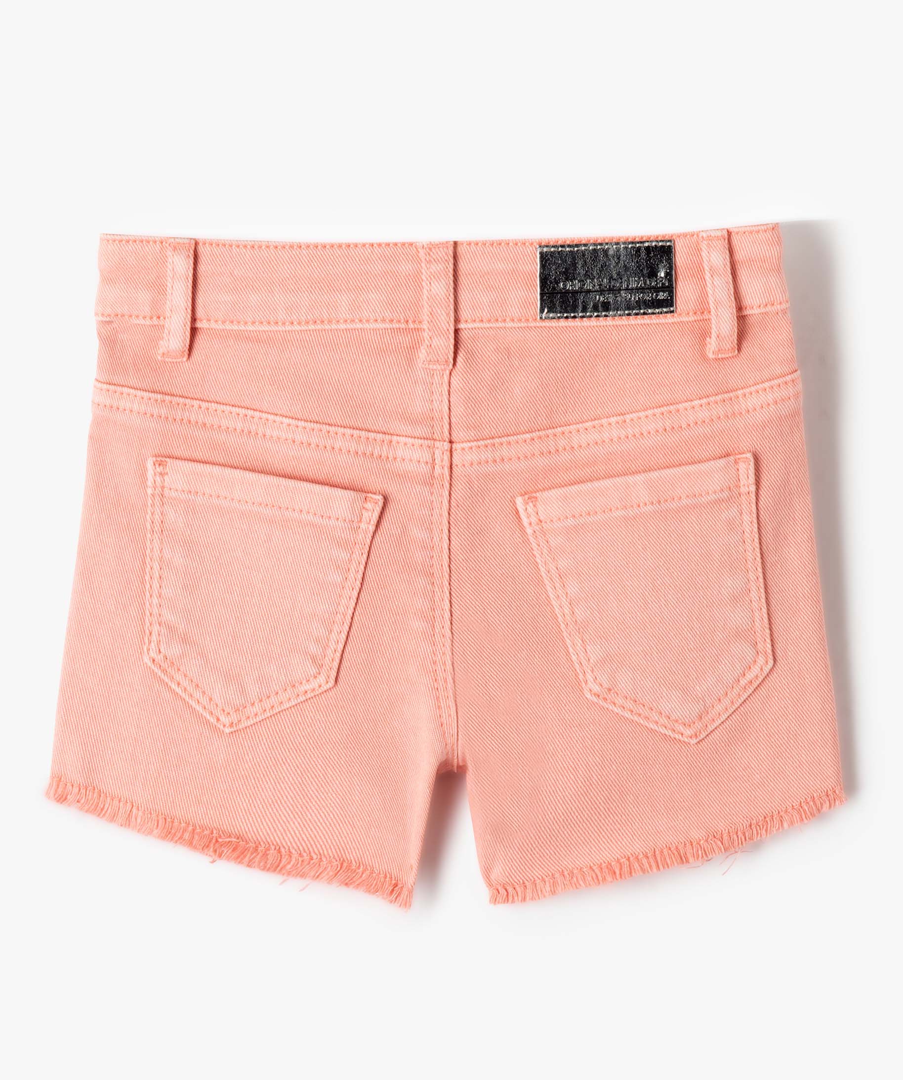 Short fille en jean avec bas à franges rose | GEMO