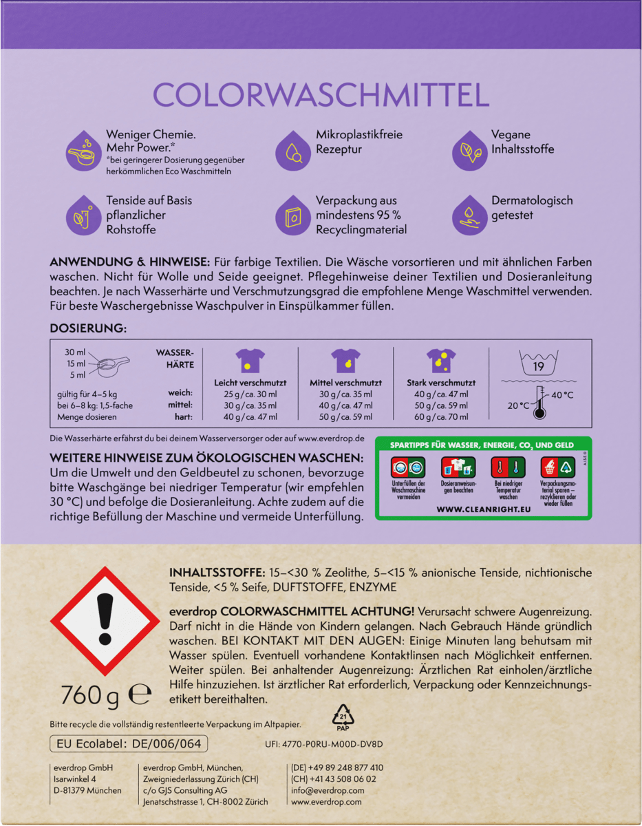 Colorwaschmittel Pulver, 19 Wl