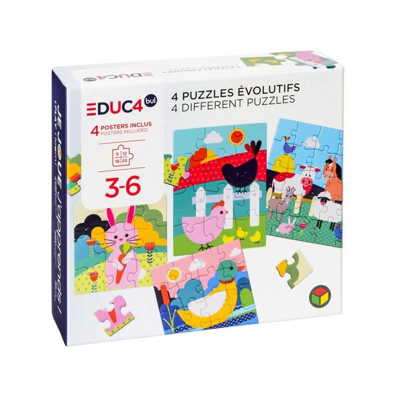4 puzzles évolutifs 9,12,16,24 pièces Oxybul