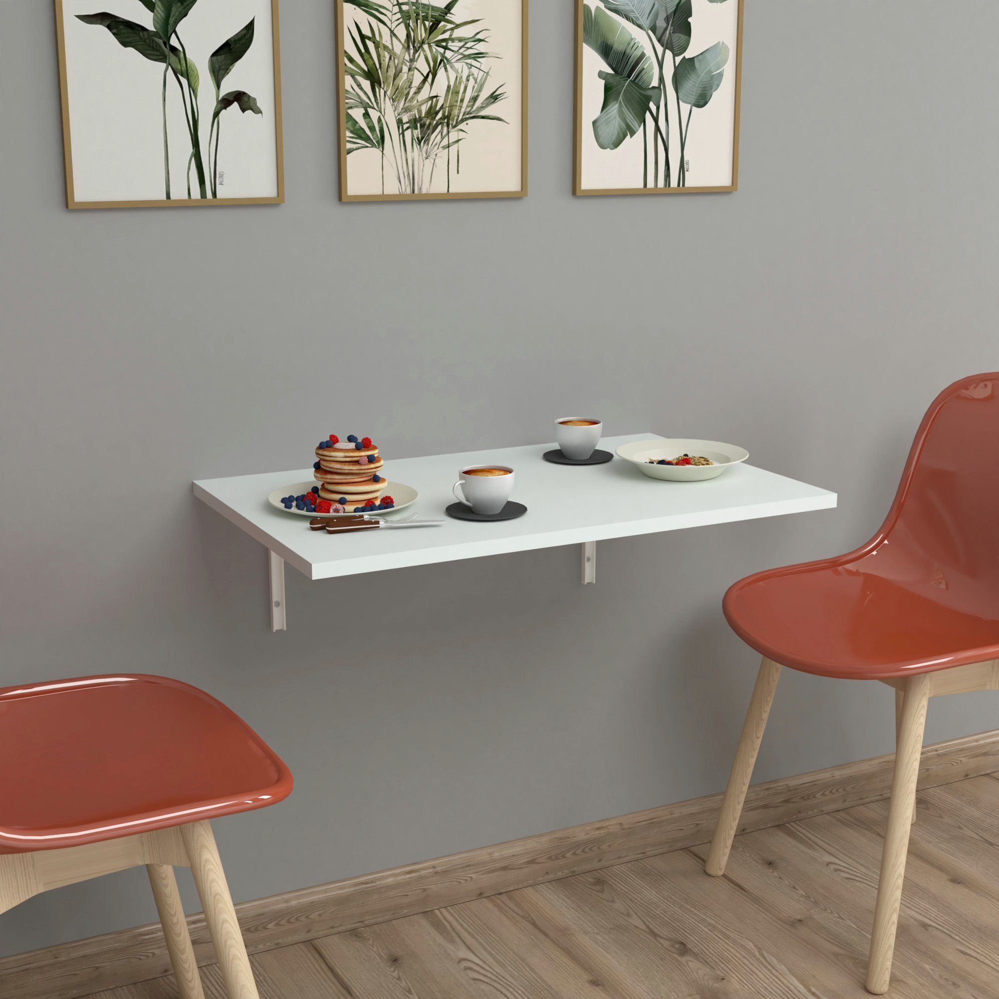 en.casa Klapptisch, Klepp Wandklapptisch 72x45cm zur Wandmontage Weiß