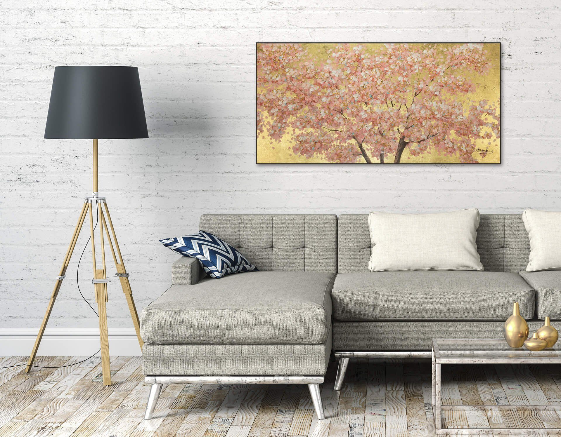 KUNSTLOFT Gemälde Erster Blumenduft 120x60 cm, Leinwandbild 100% HANDGEMALT Wandbild Wohnzimmer