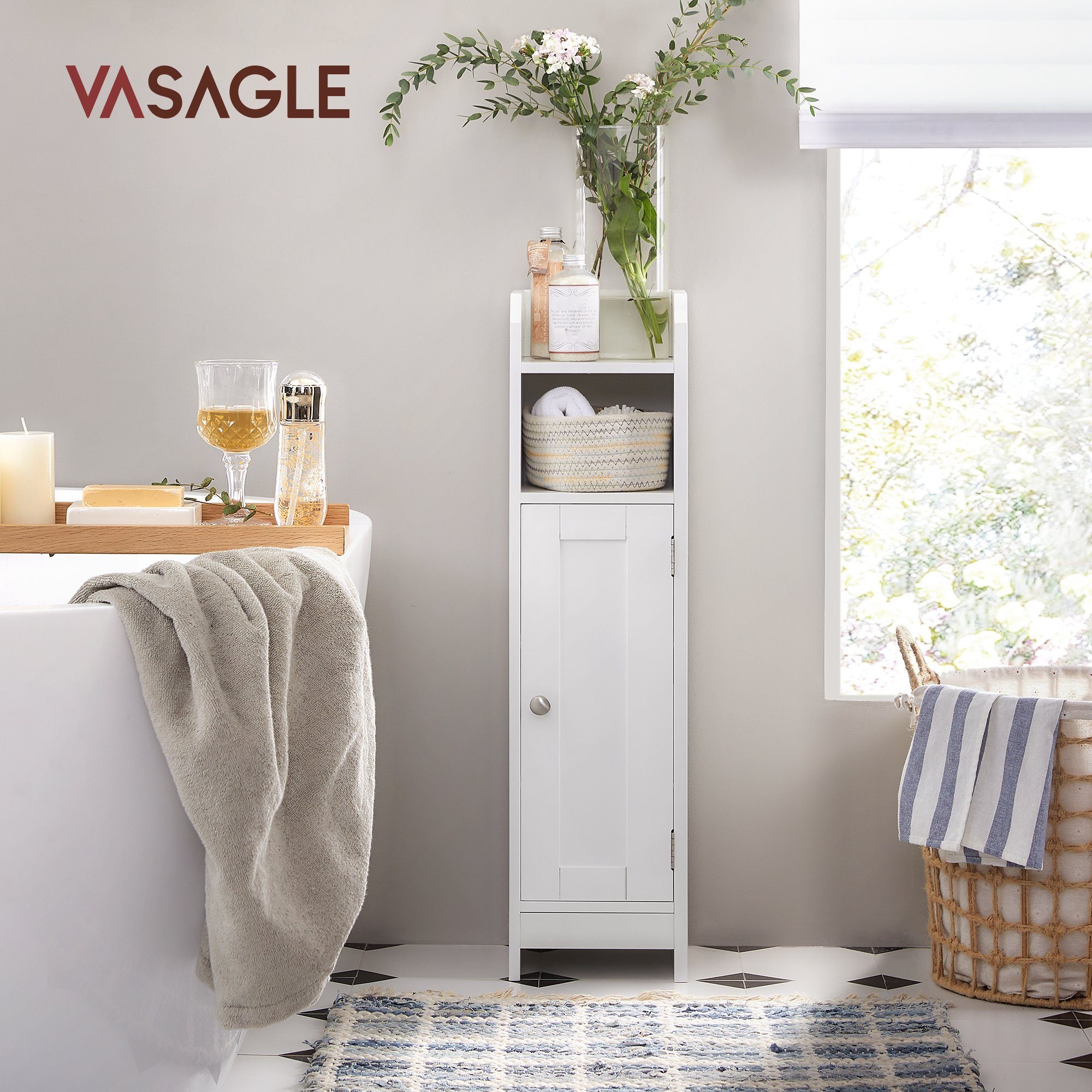 VASAGLE Badkommode Badezimmerschrank, verstellbare Ablagen, platzsparend