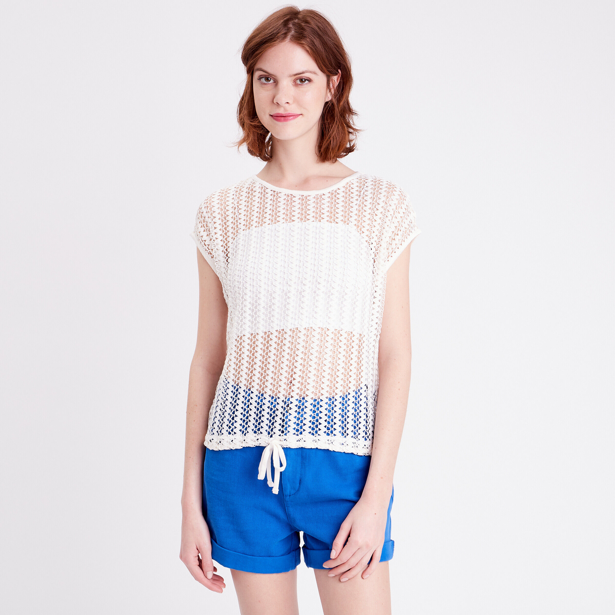 T-shirt macramé ajouré ecru femme | Cache Cache