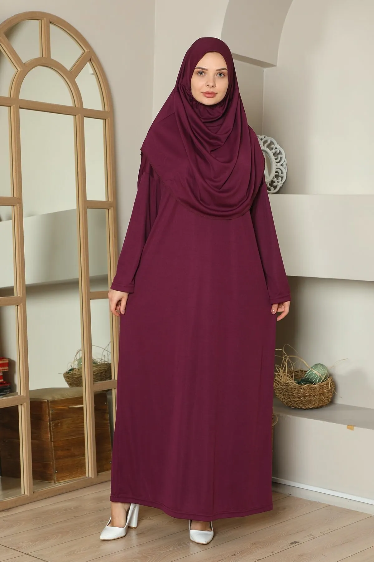 medipek  Leicht zu tragendes, einteiliges Gebetskleid, Pflaume, Eccade-Perle, Tasbih