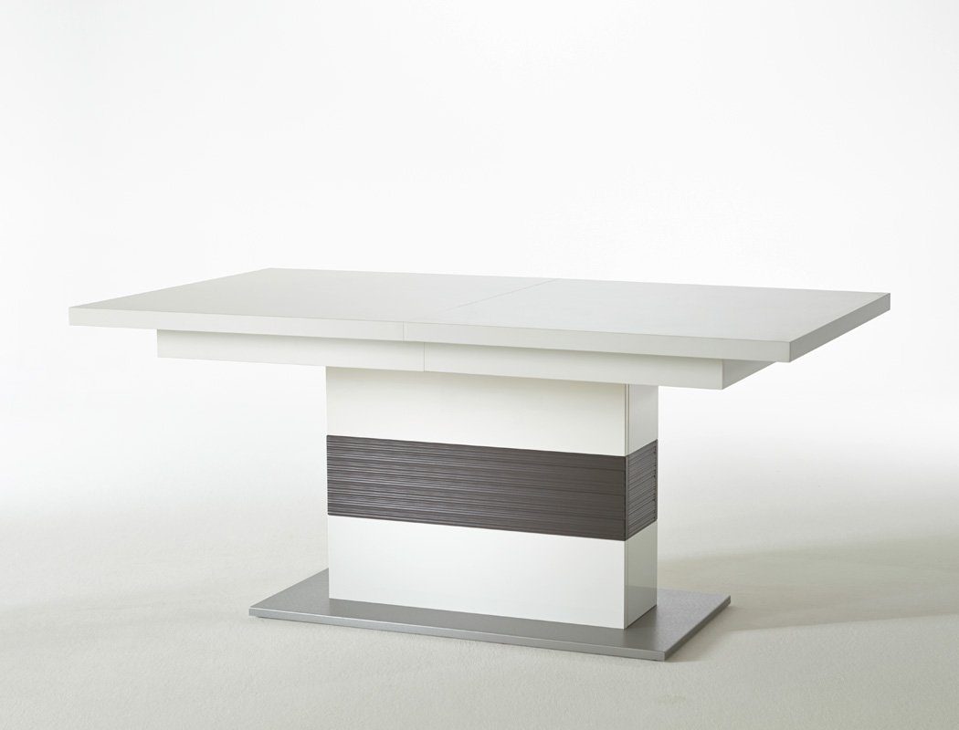expendio Wohnzimmer-Set Travis 140, (Spar-Set, 8-St), weiß Hochglanz montiert LED + Softclose + 4x Stuhl Kunstleder schwarz