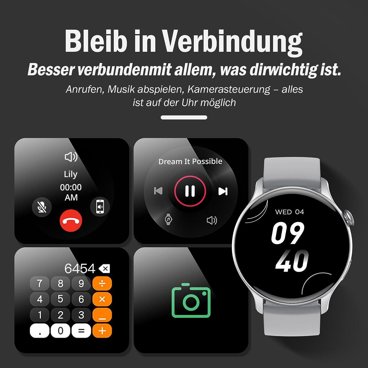 Tisoutec Smartwatch Damen Herren(1.43